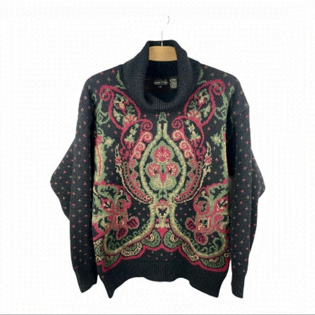 Other × Vintage Vtg Jeanne Pierre Black Wool Blend Jacquard Sweater Size M Size M / US 6-8 / IT 42-44 - 2 Thumbnail