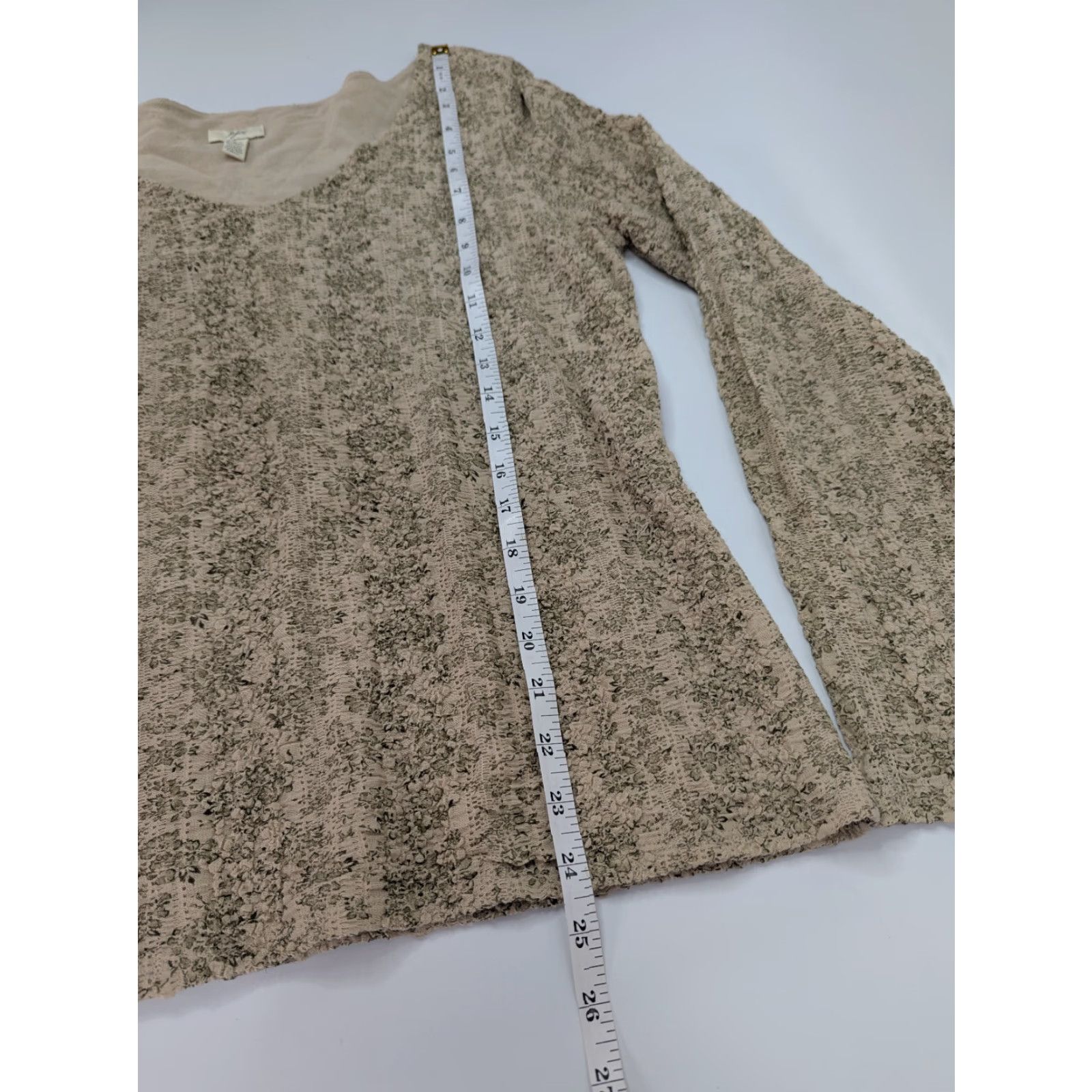 J. Jill J. Jill Blouse Shirt Womens Beige Floral Long Sleeve Round Neck L Regular Stretch Chiffon Lined Bell Sleeve Casual Modern Size L / US 10 / IT 46 - 4 Thumbnail
