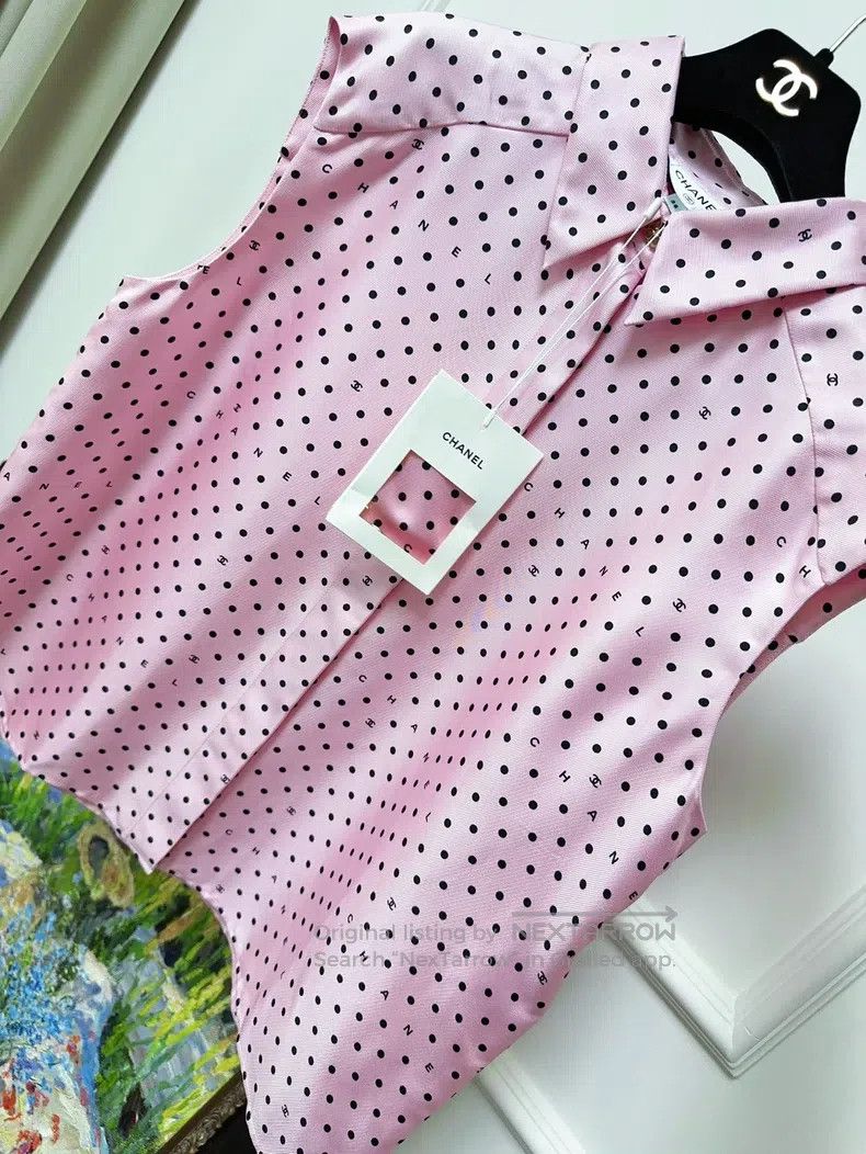Other Chanel 24P pink polka dot silk sleeveless shirt Size XS / US 0-2 / IT 36-38 - 7 Thumbnail
