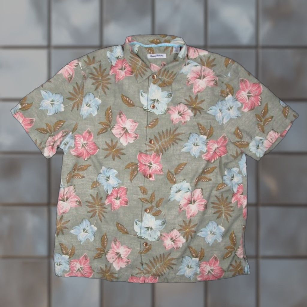 Tommy Bahama Tommy Bahama Shirt Mens 2XL Green Floral Button Up Silk Blend Hibiscus Tiki Casual Short Sleeve Hawaiian Pocket Shirt Tree Size US XXL / EU 58 / 5 - 1 Thumbnail