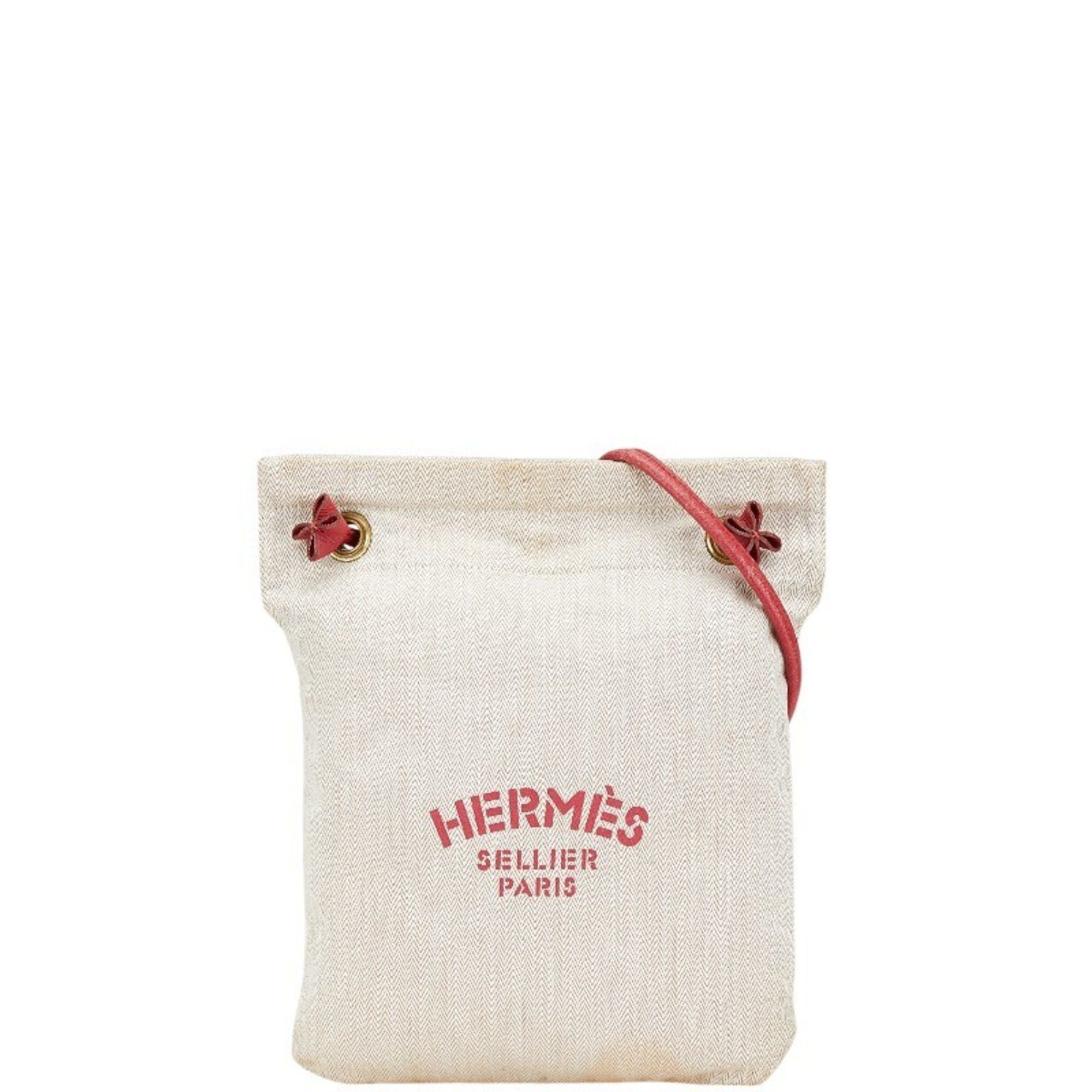 Hermes Aline PM Bag Beige Red Cotton Leather Women's HERMES