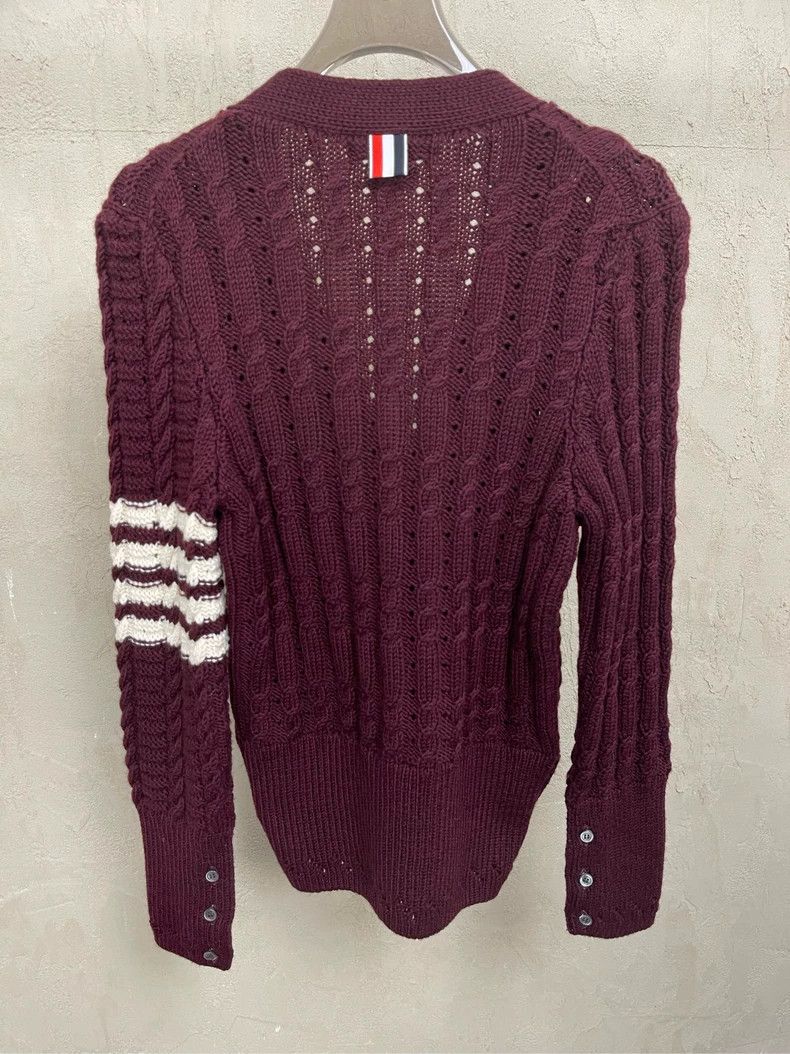 Thom Browne Thom browne Burgundy four-striped wool cardigan jacket 2504 Size S / US 4 / IT 40 - 4 Thumbnail