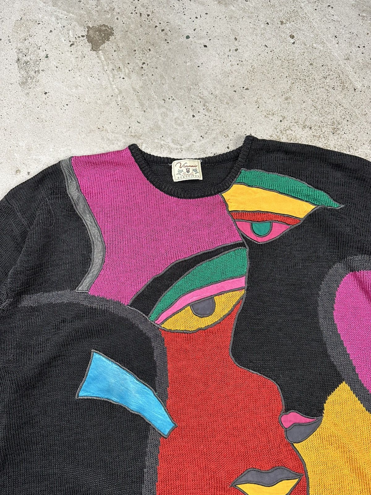 Japanese Brand × Vintage Vintage 80s Pop Art Mosaic Picasso Sweater Jumper Size US XL / EU 56 / 4 - 6 Thumbnail