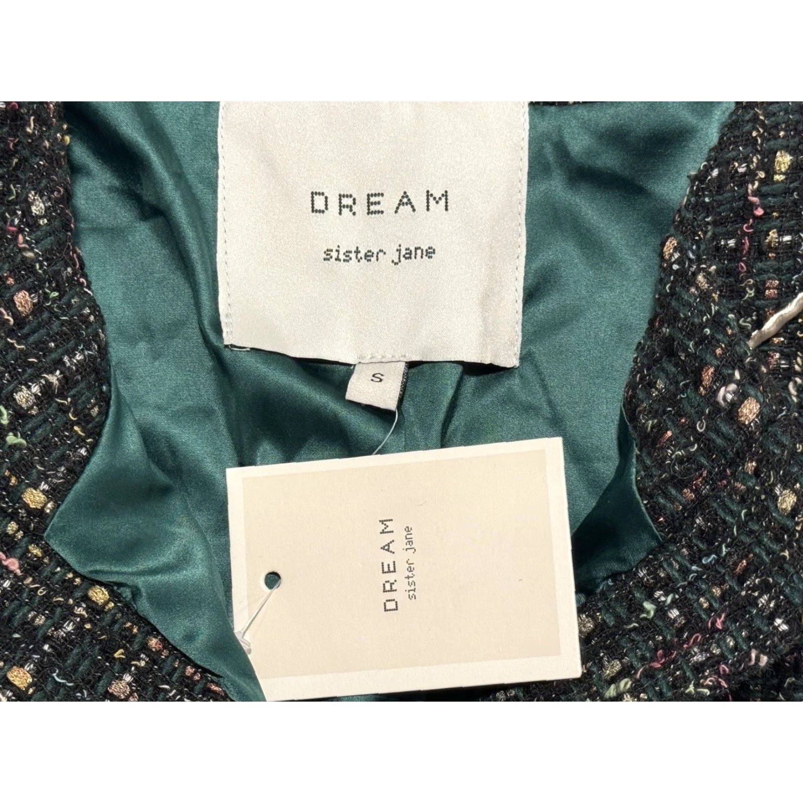 Vintage Sister Jane Dream Katarina Tweed Mini Sequin Dress Green M Womens Crew Neck Long Sleeve Party Cocktail Vintage-Inspired Old Money Size M / US 6-8 / IT 42-44 - 7 Thumbnail