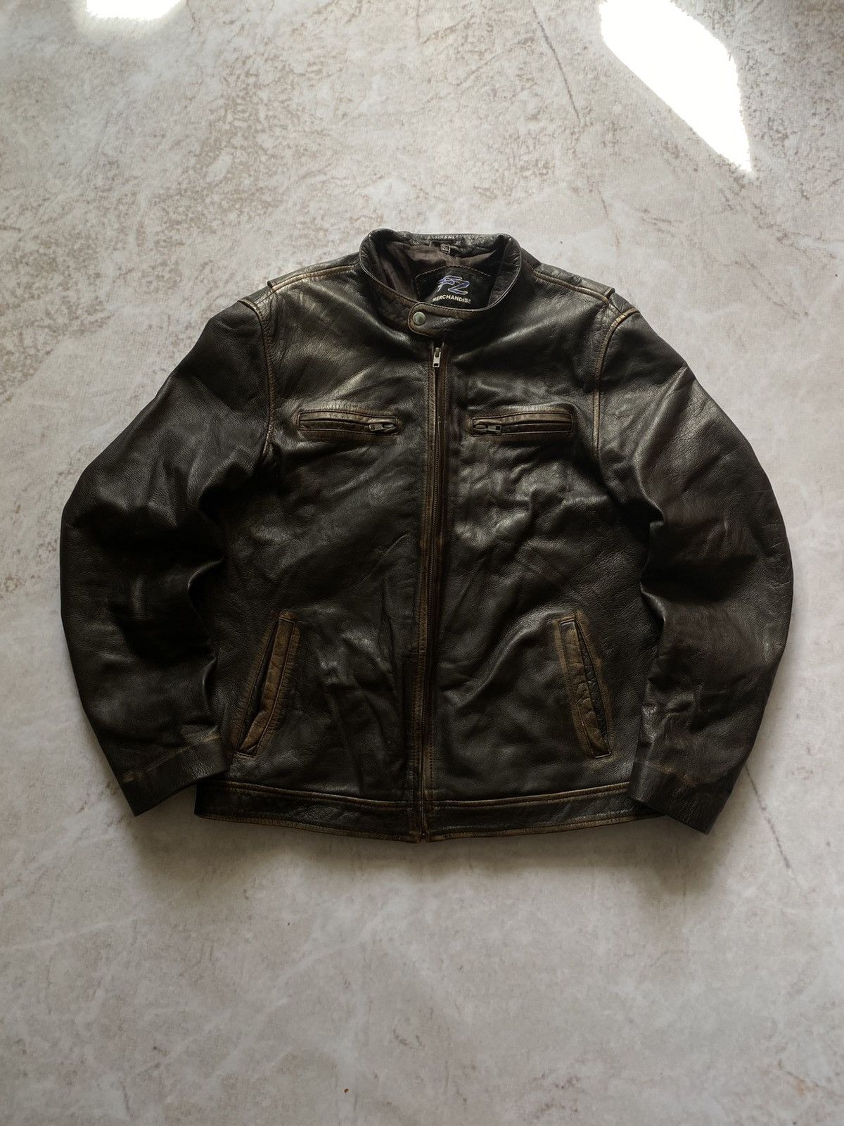 Genuine Leather × Vintage Vintage 90s BIKER MOTO Black FADED Leather Jacket Y2k Hype Size US XL / EU 56 / 4 - 1 Thumbnail