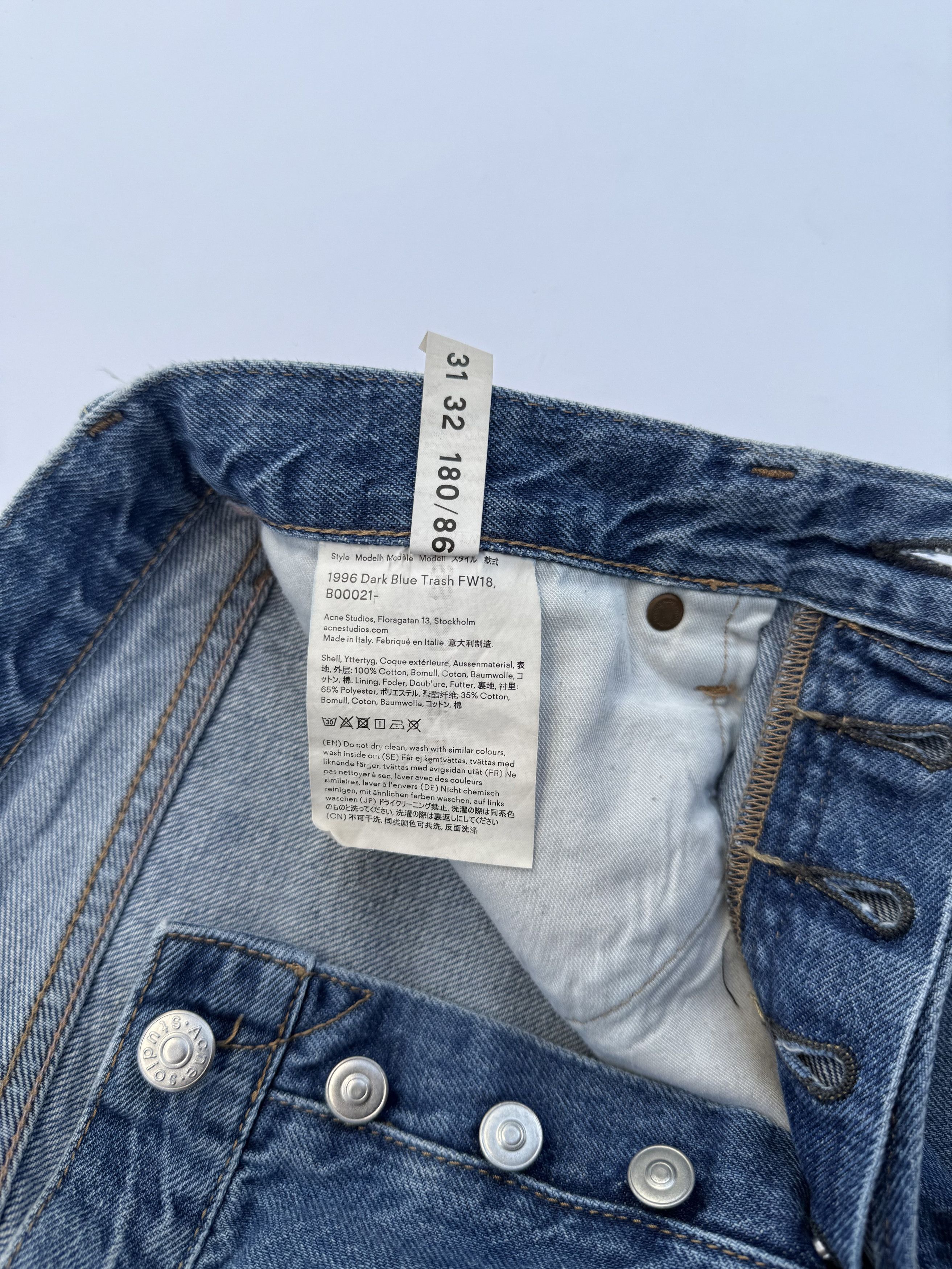Acne Studios Acne Studios 1996 Regular Fit Jeans in Dark Blue Trash Size US 31 - 8 Thumbnail