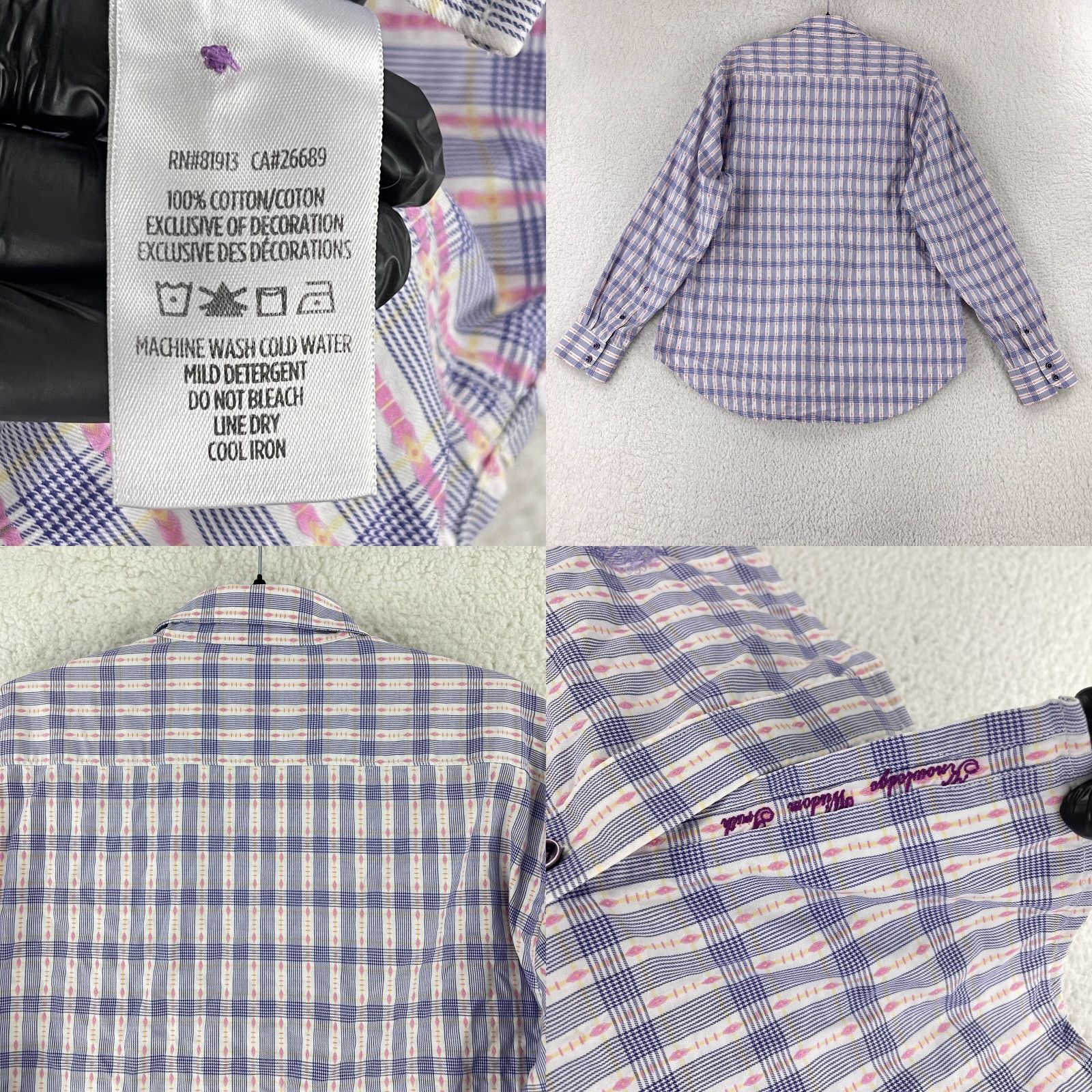 Robert Graham Robert Graham Purple Geo Print Button-Up Dress Shirt Mens Long Sleeve XL Size 46R - 9 Thumbnail