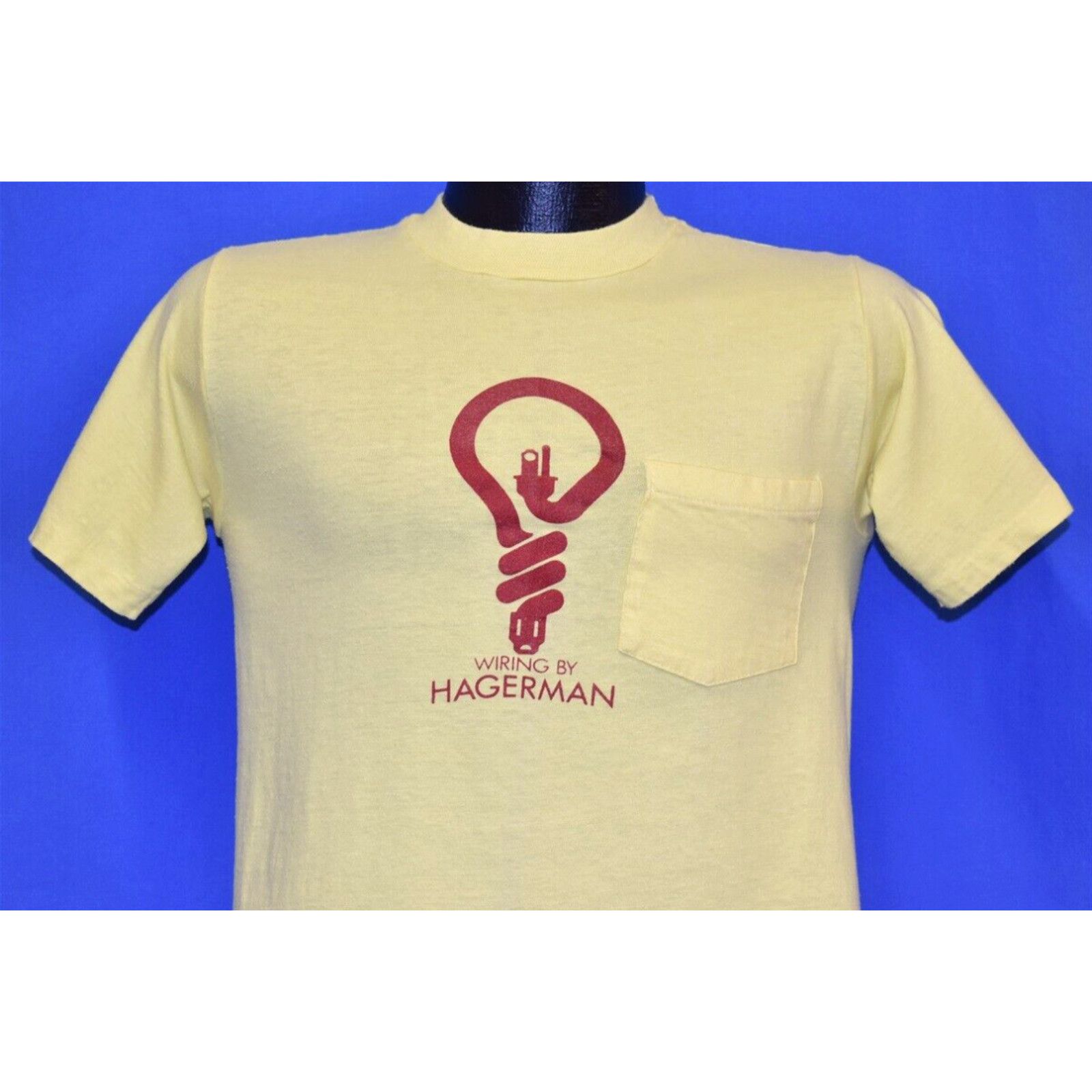 image of Hanes VTG 80's Wiring By Bill Hagerman Electric 214 Adams Houston Tx Pocket T-Shirt S in White (Siz