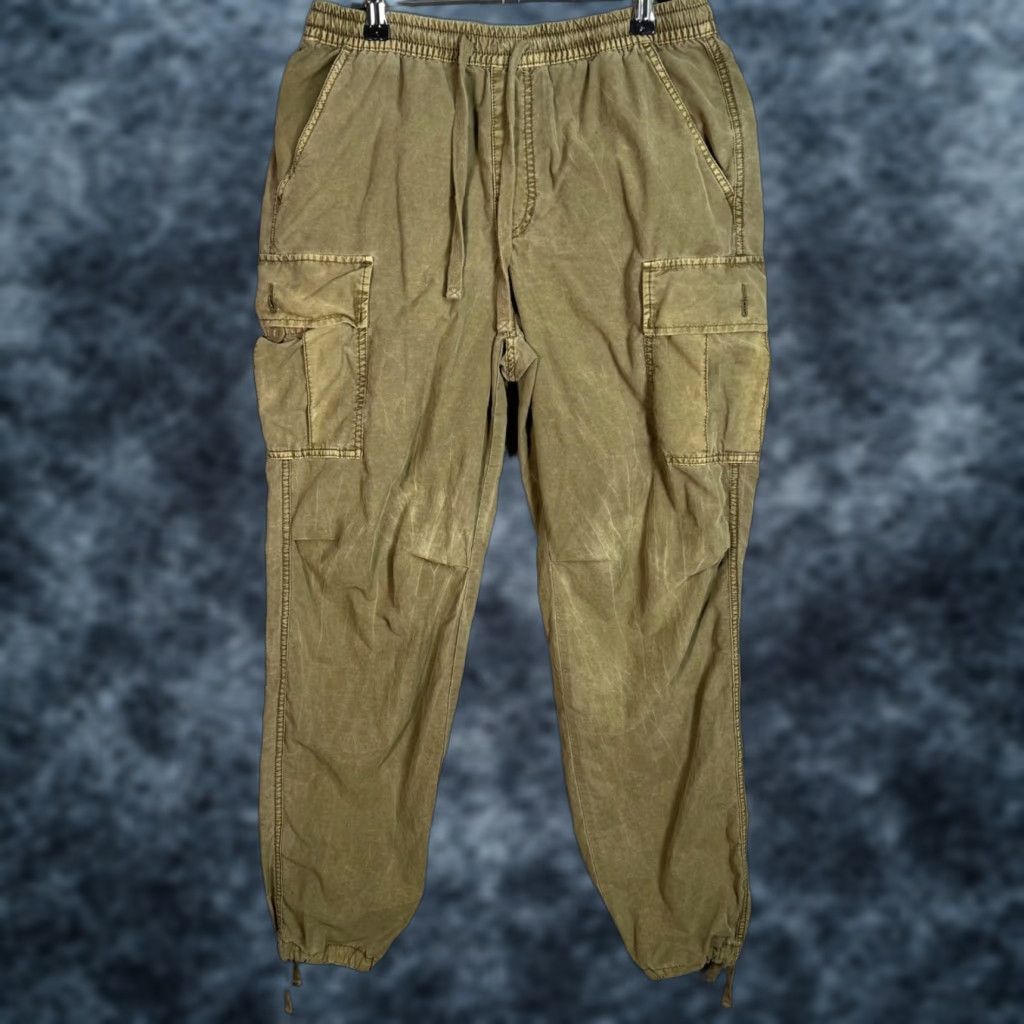 Vintage Standard Cloth Mens Cargo Pants Small Olive Cotton Blend Drawstring Flat Front Tapered Casual Pants Mens Size US 29 - 1 Thumbnail