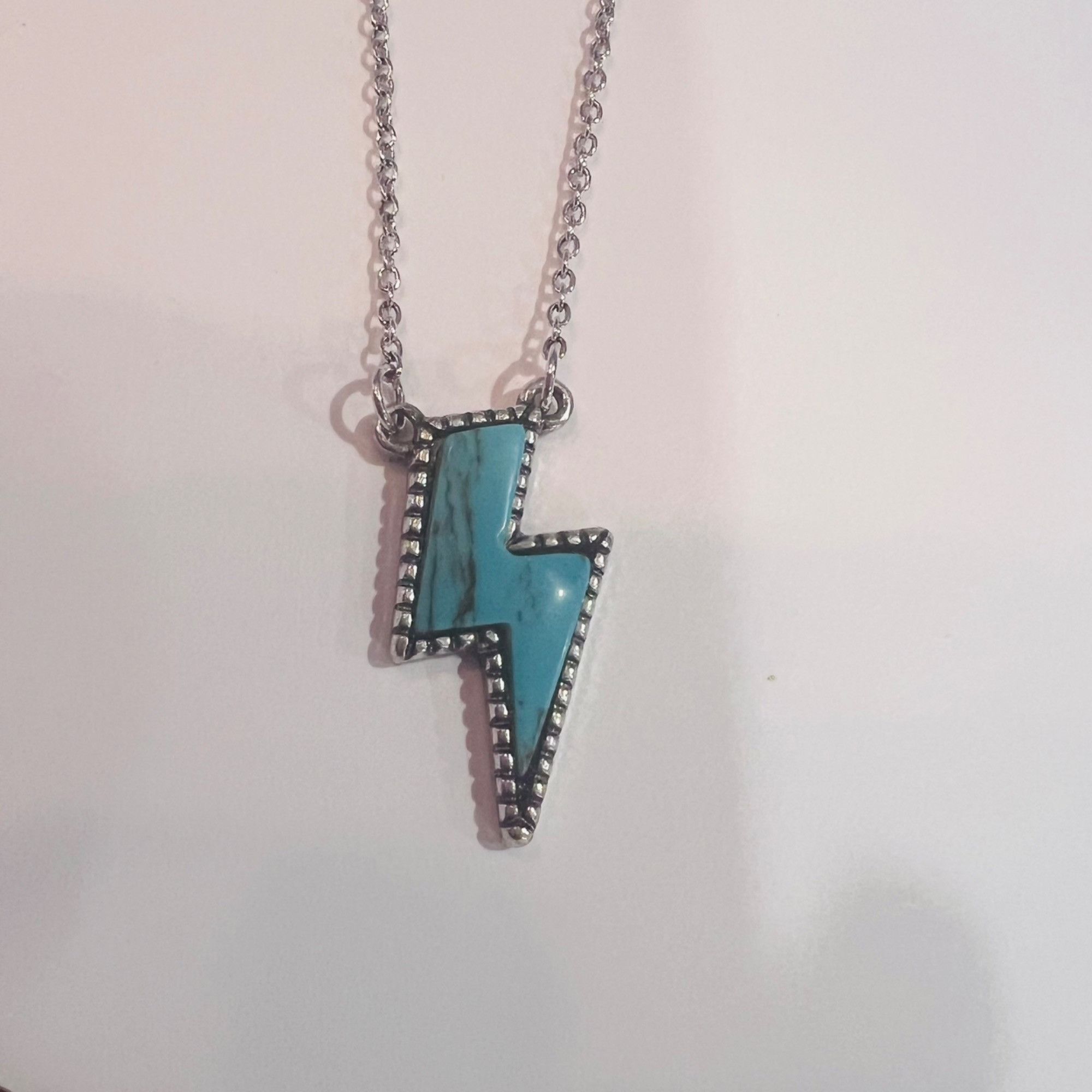 Other Lightning Bolt Pendant Necklace With Turquoise Inlay On Silv Size ONE SIZE - 3 Thumbnail