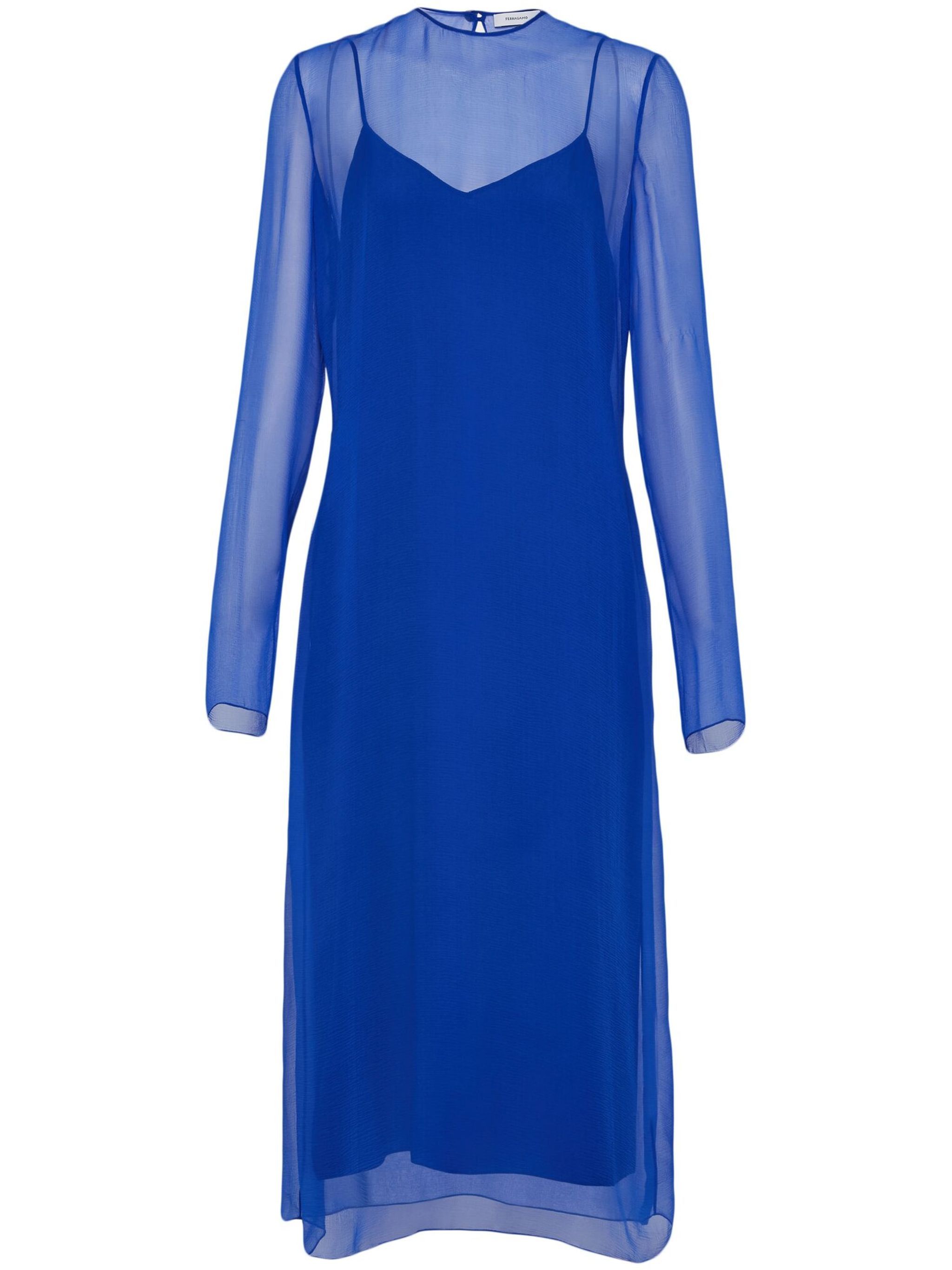 Salvatore Ferragamo o1s1rm0924 Silk Midi Dress in Blue Size XS / US 0-2 / IT 36-38 - 1 Thumbnail