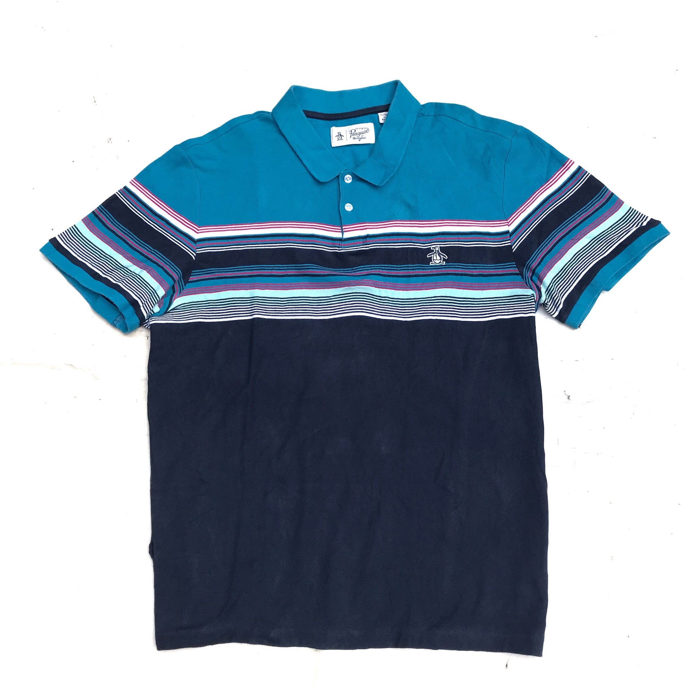 Blue Grandslam Munsingwear Penguin Half Stripes Polo Shirt