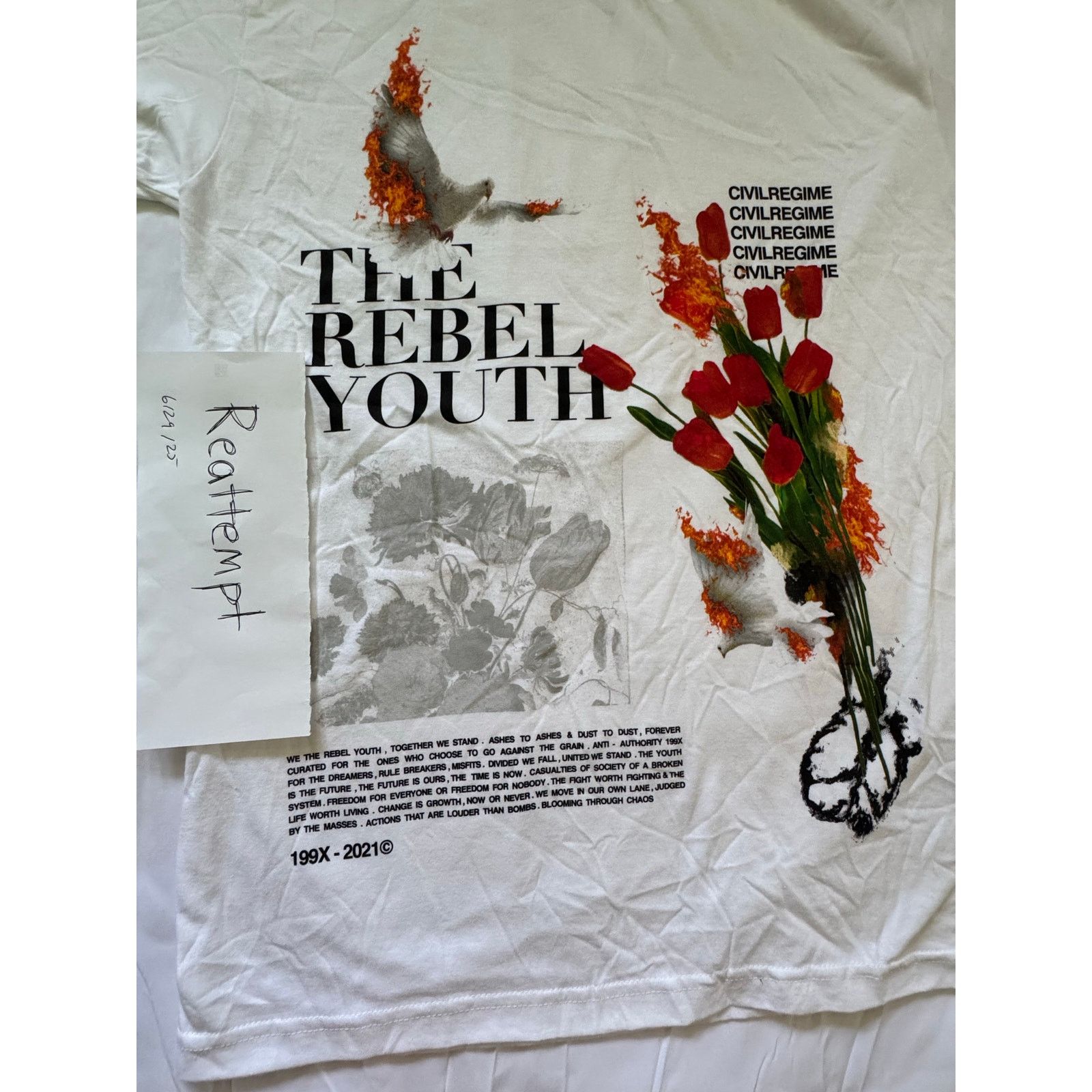 Civil Regime Civil Regime Rebel Youth RARE T-Shirt *WHITE* *SIZE M* Size US M / EU 48-50 / 2 - 1 Thumbnail