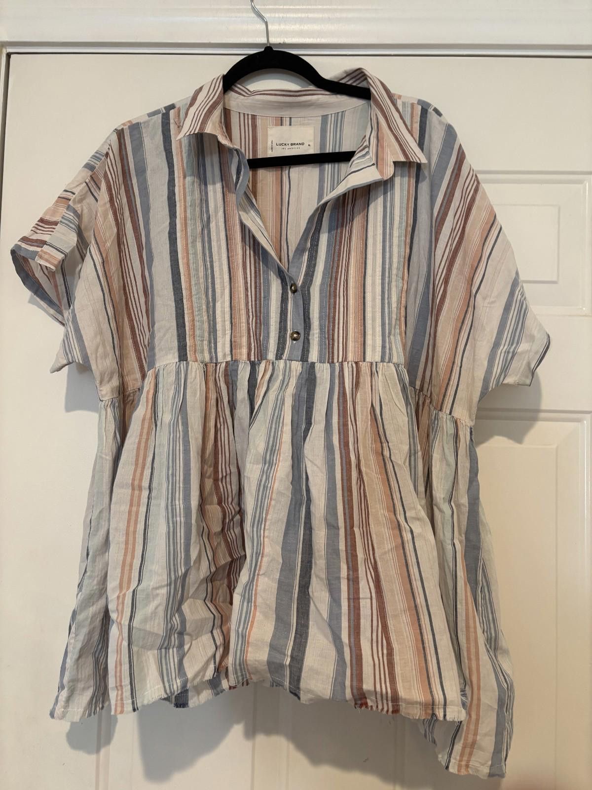 Lucky Brand Women's Lucky Brand peasant striped blouse sz XL #595 Size XL / US 12-14 / IT 48-50 - 1 Thumbnail
