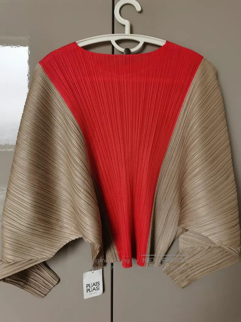 Issey Miyake Issey Miyake Red & Golden Brown Color-Blocked Batwing Slee Size L / US 10 / IT 46 - 2 Thumbnail