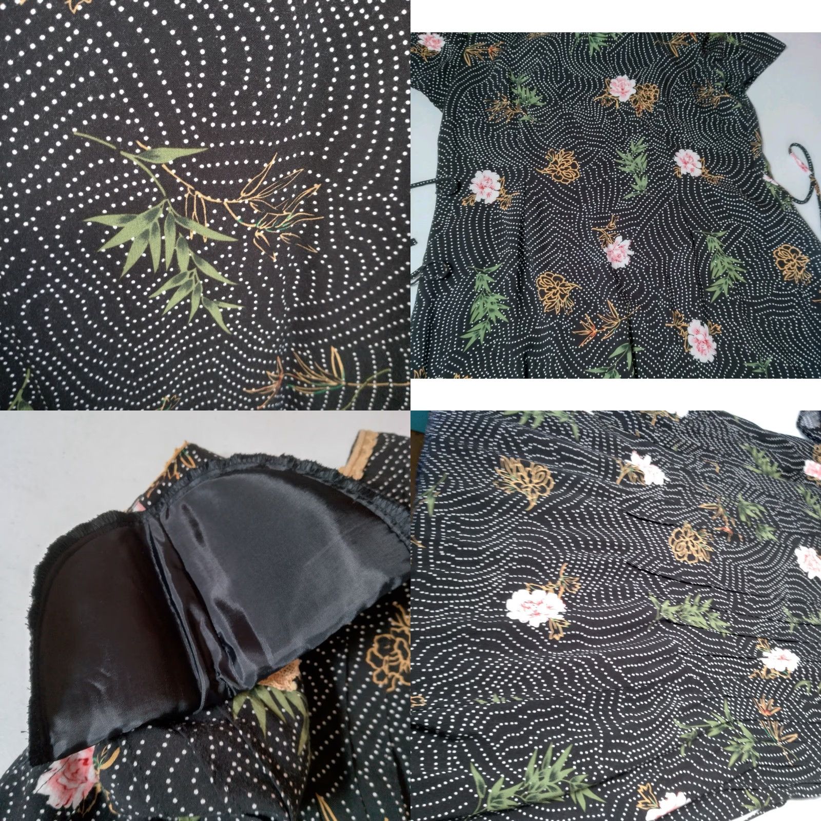 Vintage VINTAGE 1990s R&K Originals Maxi Dress Black Polka Dot Pink Floral Rayon Long Size L / US 10 / IT 46 - 9 Thumbnail