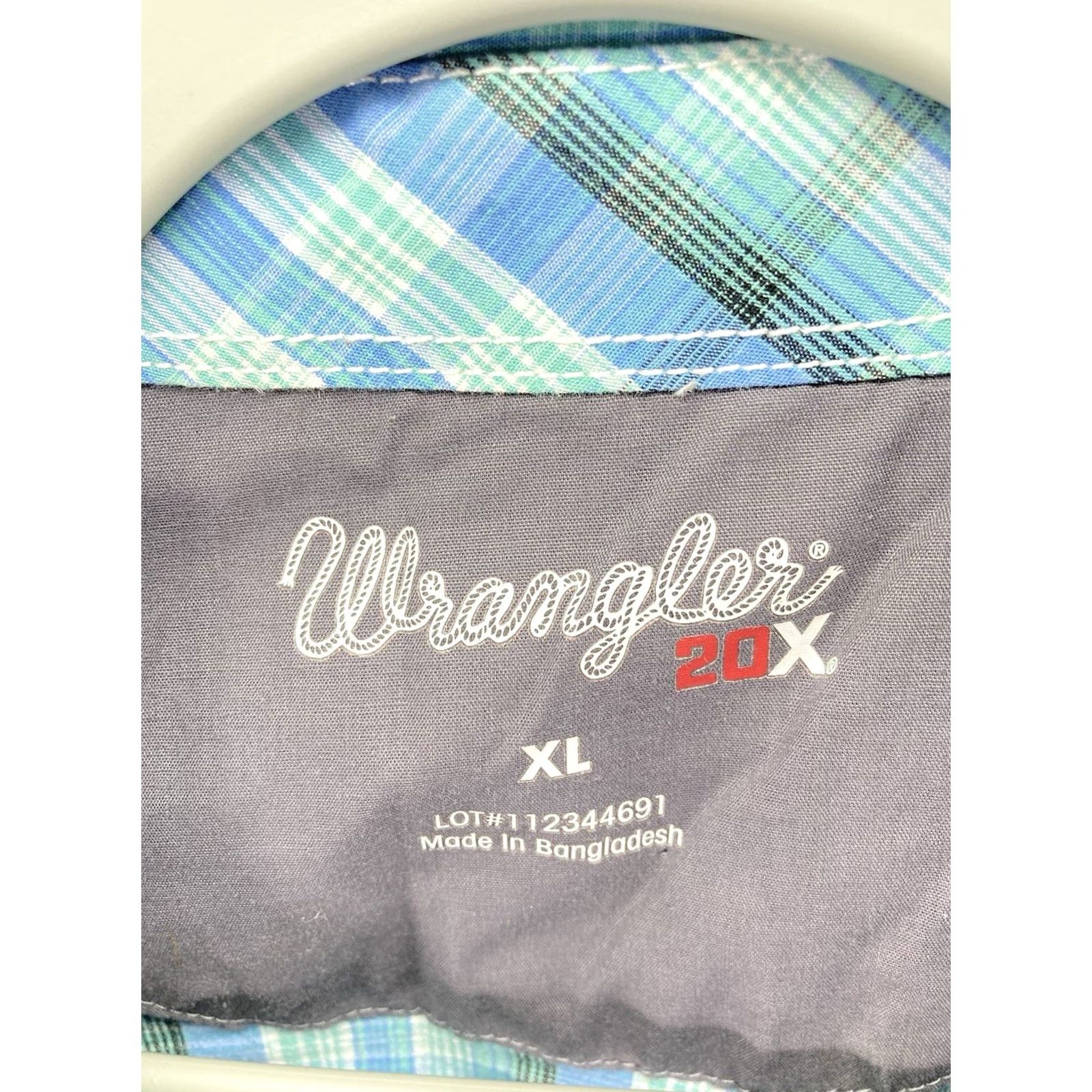 Wrangler VINTAGE Wrangler 20X Pearl Snap Western Shirt Men XL Blue Plaid Short Sleeve Rodeo Mens Size US XL / EU 56 / 4 - 5 Thumbnail