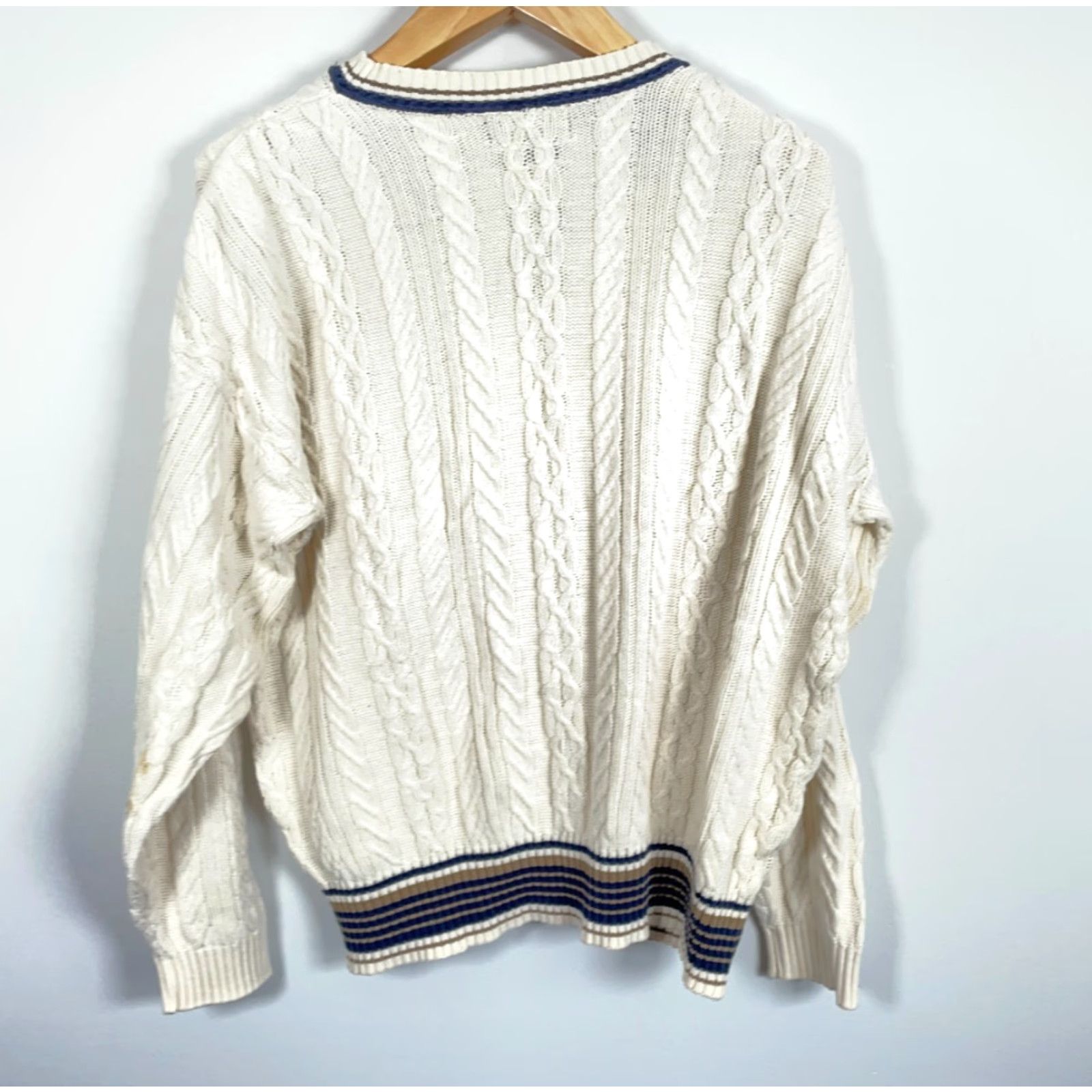 Chaps VINTAGE Chaps Ralph Lauren Tennis Sweater Men’s Large Ivory Cotton Cable Knit V-Neck Pullover Size US L / EU 52-54 / 3 - 2 Thumbnail