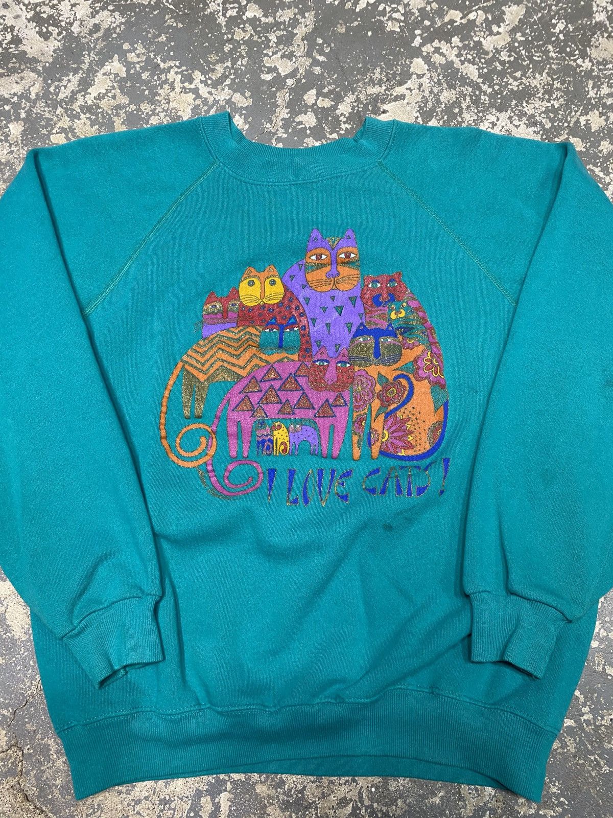 Vintage Vintage I Love Cats Cat Teal Pullover Crewneck SweatshirtUSA Size US L / EU 52-54 / 3 - 7 Thumbnail
