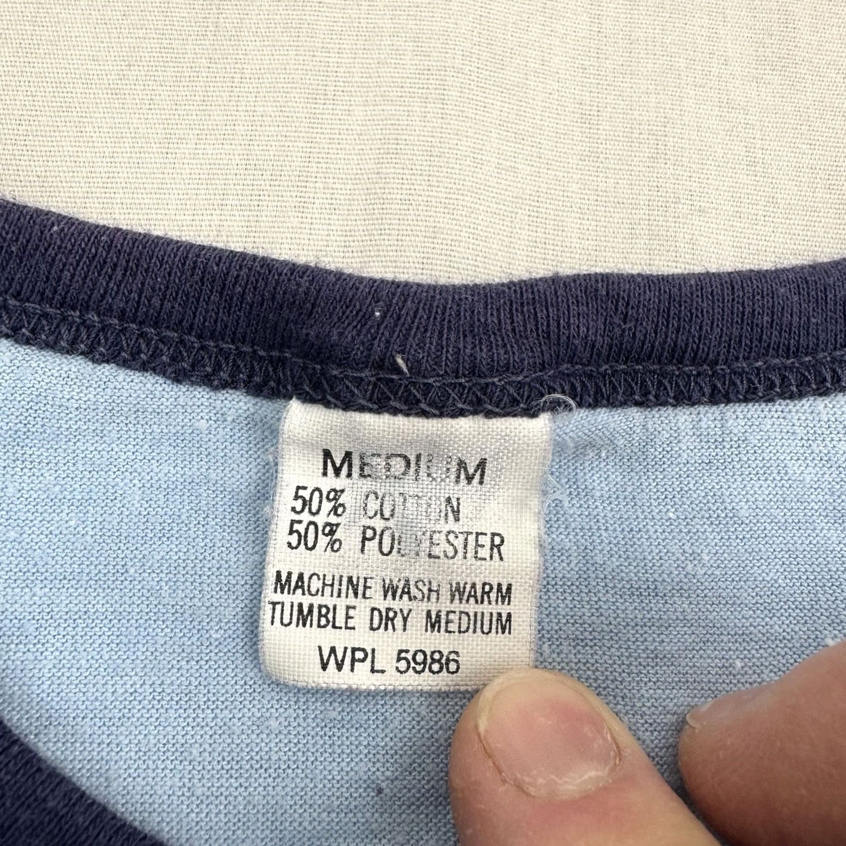 Vintage Vintage Raglan T Shirt Adult M Blue Cotton Polyester Short Sleeve Crew Neck Hippie Hipster 80s 70s USA Mens Size US M / EU 48-50 / 2 - 5 Thumbnail