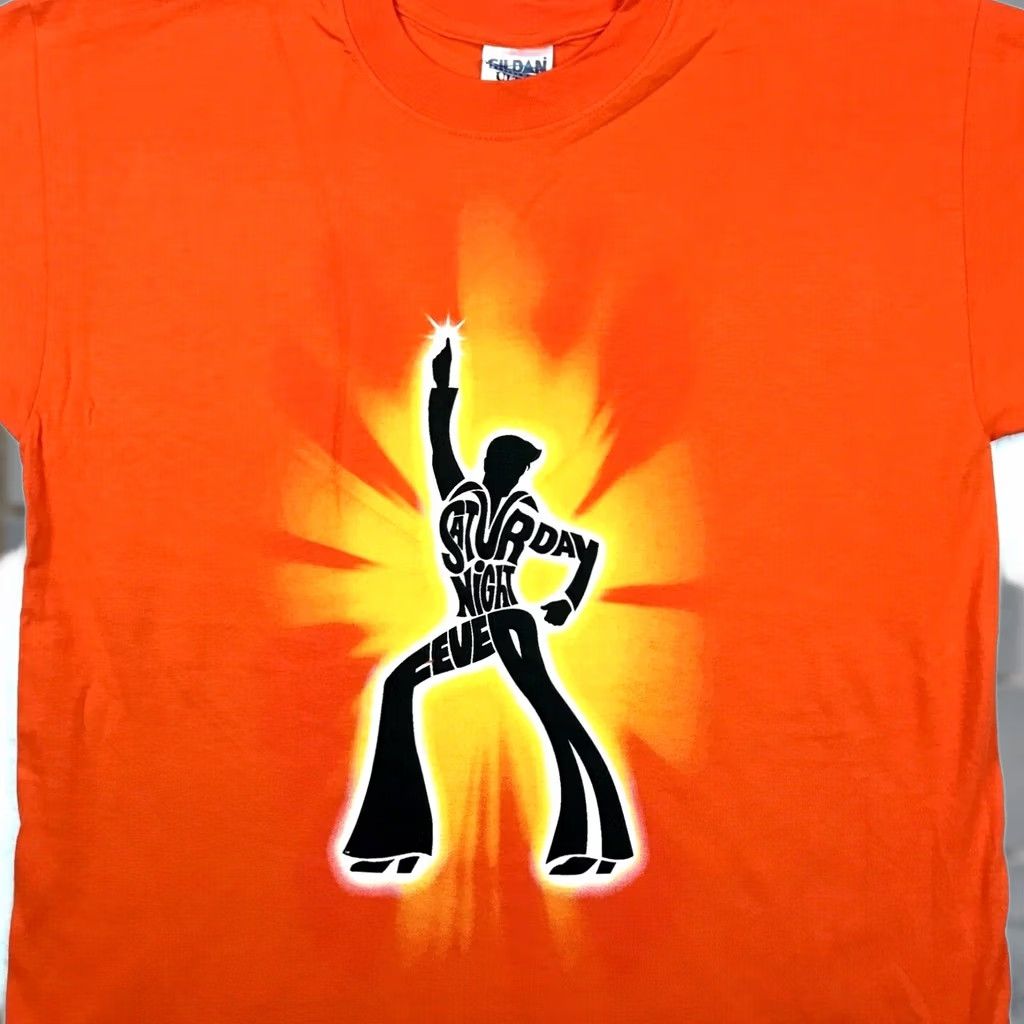 Gildan VINTAGE SATURDAY NIGHT FEVER BROADWAY MUSICAL T-Shirt LARGE disco theatre 90s Orange Size US L / EU 52-54 / 3 - 1 Thumbnail