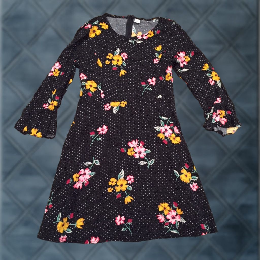 Old Navy Old Navy Dress Small Black Floral Long Sleeve Knee Length Round  Neck | Grailed