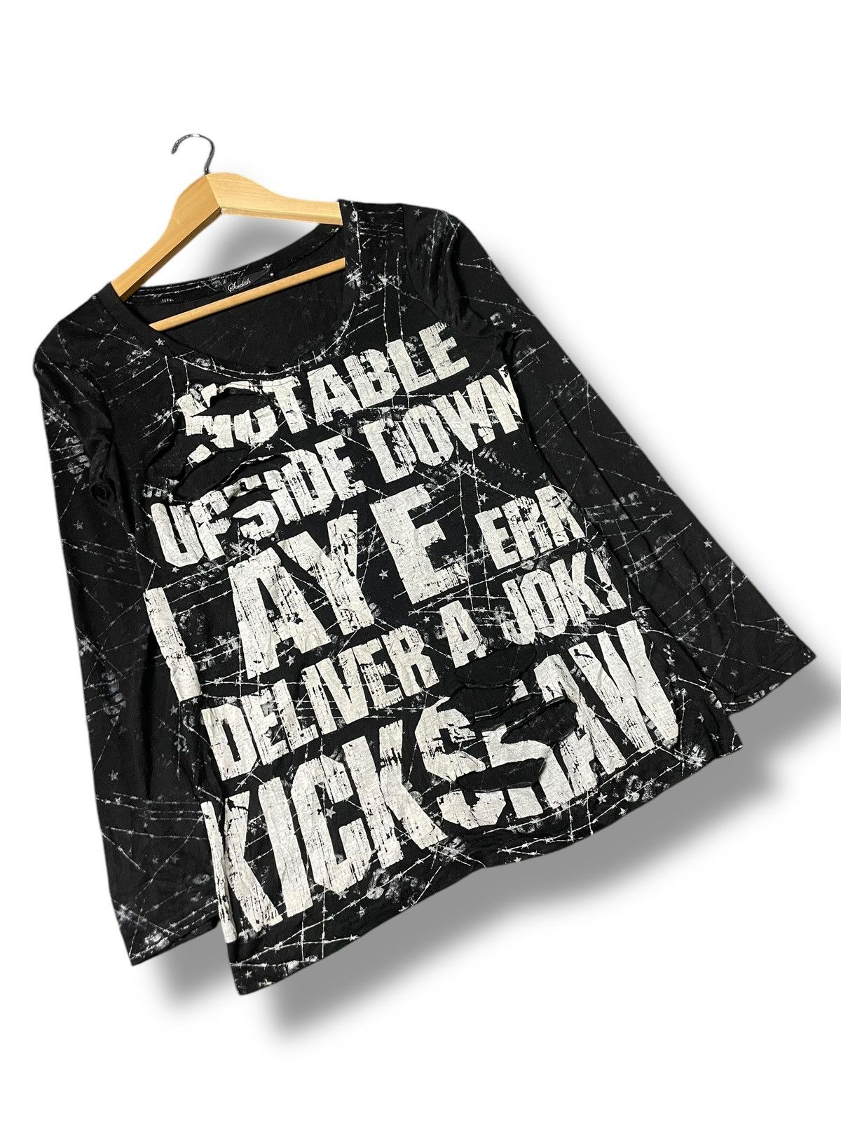 Japanese Brand SWELISH Punk Grunge Distressed Cut Tshirt (74) Size M / US 6-8 / IT 42-44 - 2 Thumbnail