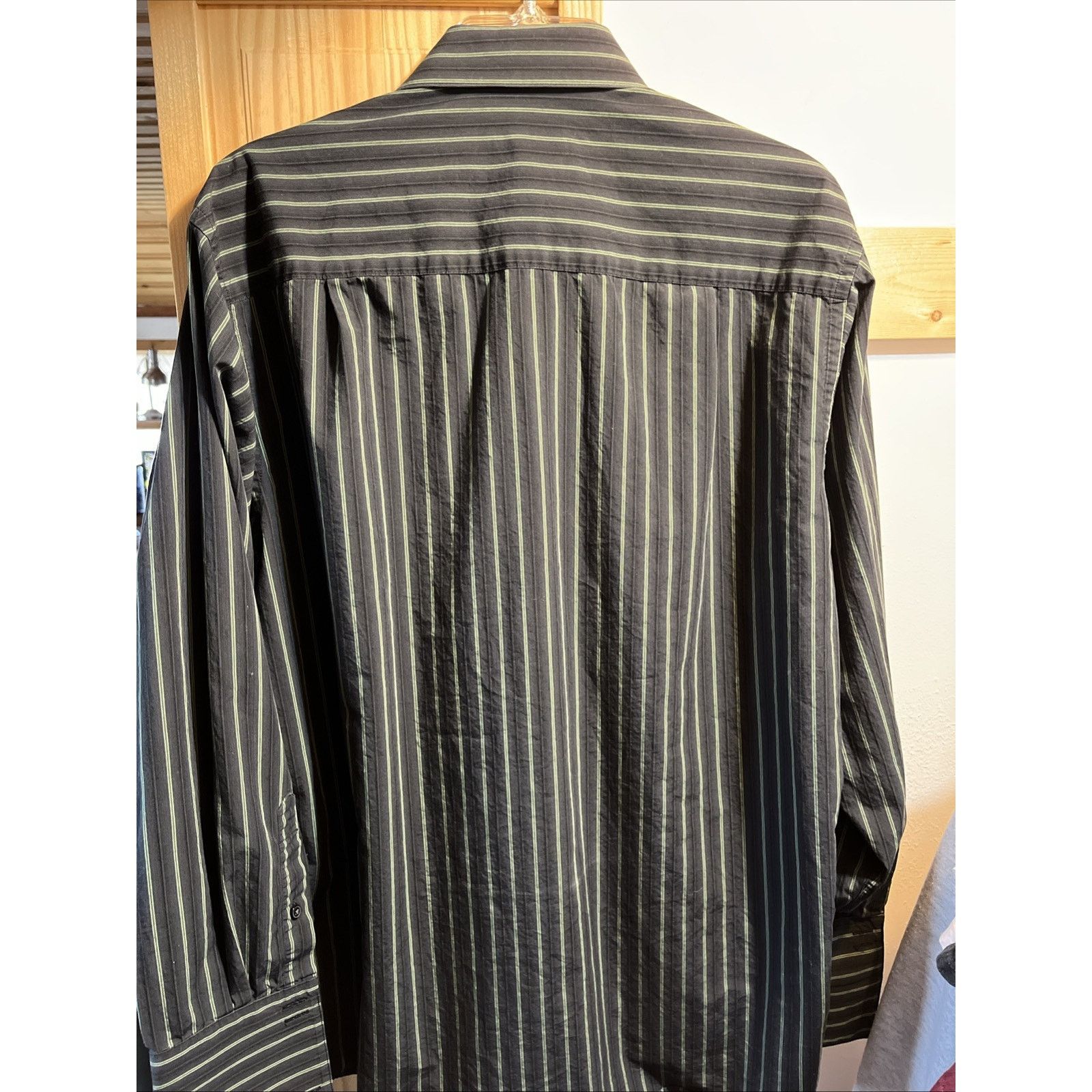 Calvin Klein Calvin Klein Men 16 34/35 Black Green Stripe LS Cotton Shirt Size US L / EU 52-54 / 3 - 6 Thumbnail