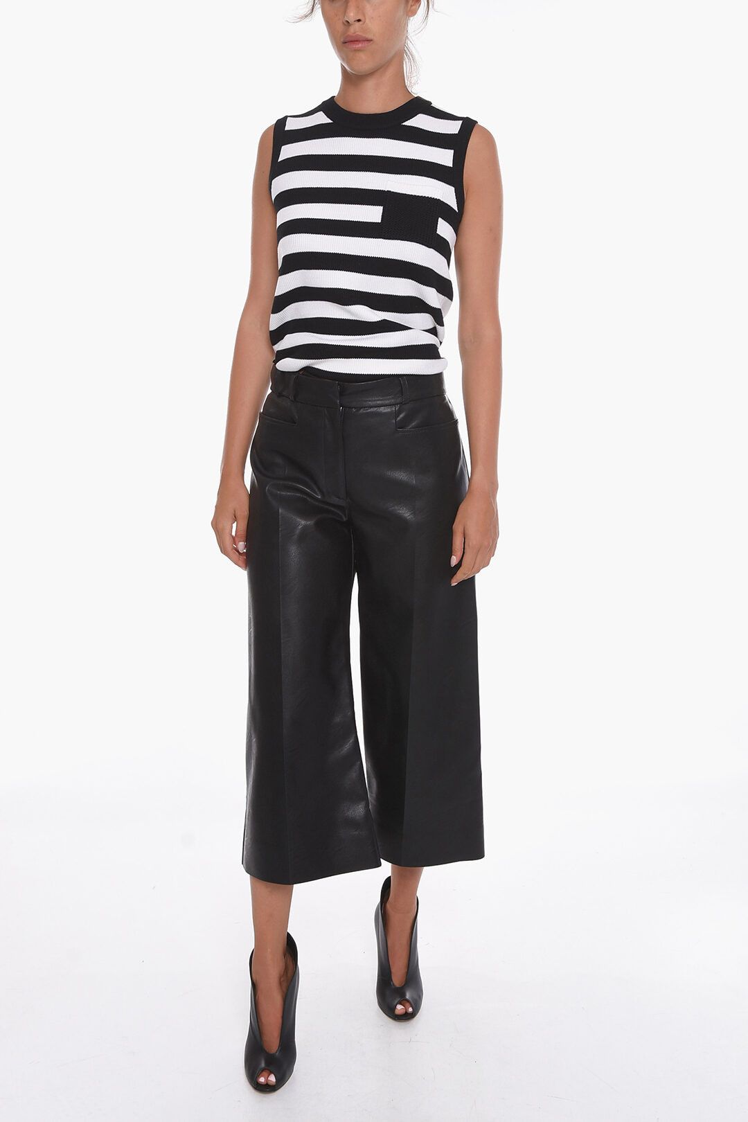 Stella McCartney og1mm0824 Leather Cropped Trouser With Wide-Leg in Black Size 27" / US 4 / IT 40 - 4 Thumbnail