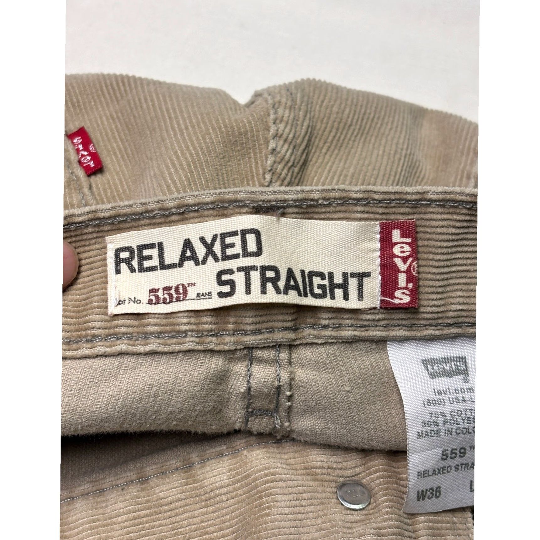 Levi's Levi's 559 Relaxed Straight Corduroy Pants Tan Mens W36 L32 Corduroy Straight Leg 90s Style Jeans Button Zip Pockets Size US 36 / EU 52 - 5 Thumbnail