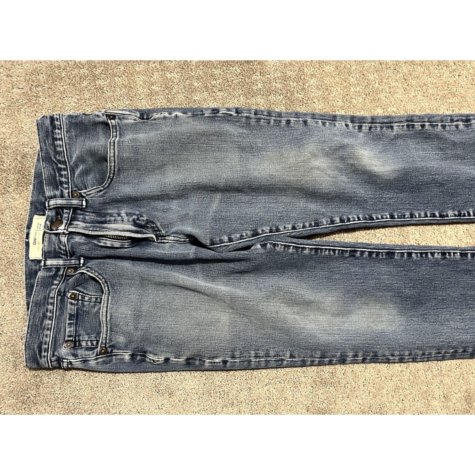 Gap Gap Slim Fit Jeans Men 30x30 Dark Wash Denim 5-Pocket Solid Straight 1969 For Good Distressed Blue Distressed Size US 30 / EU 46 - 4 Thumbnail