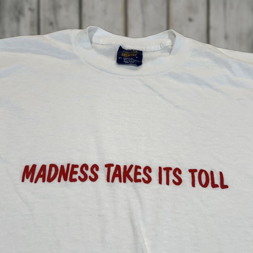 Vintage VINTAGE Madness Takes It’s Toll T Shirt XL White Sneakers Graphic Tee Unisex 1990s Short Sleeve Size US XL / EU 56 / 4 - 1 Thumbnail