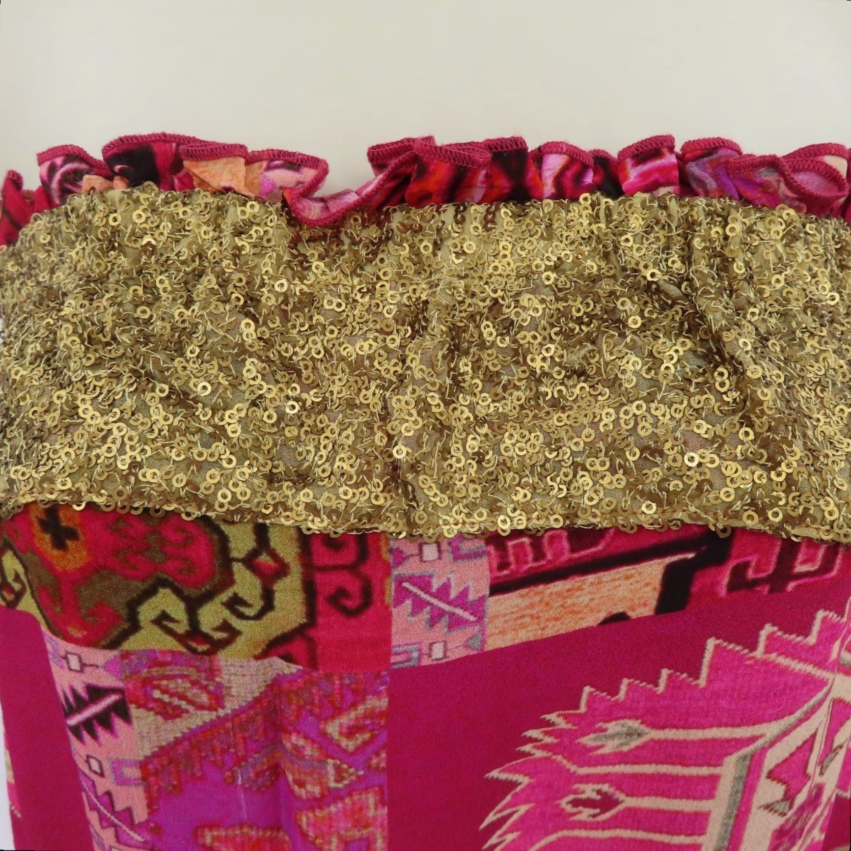 Vintage Benares Jumpsuit Women Medium Silk Gold Sequin Pink Ikat Strapless Pockets NEW Size 32" / US 10 / IT 46 - 3 Thumbnail
