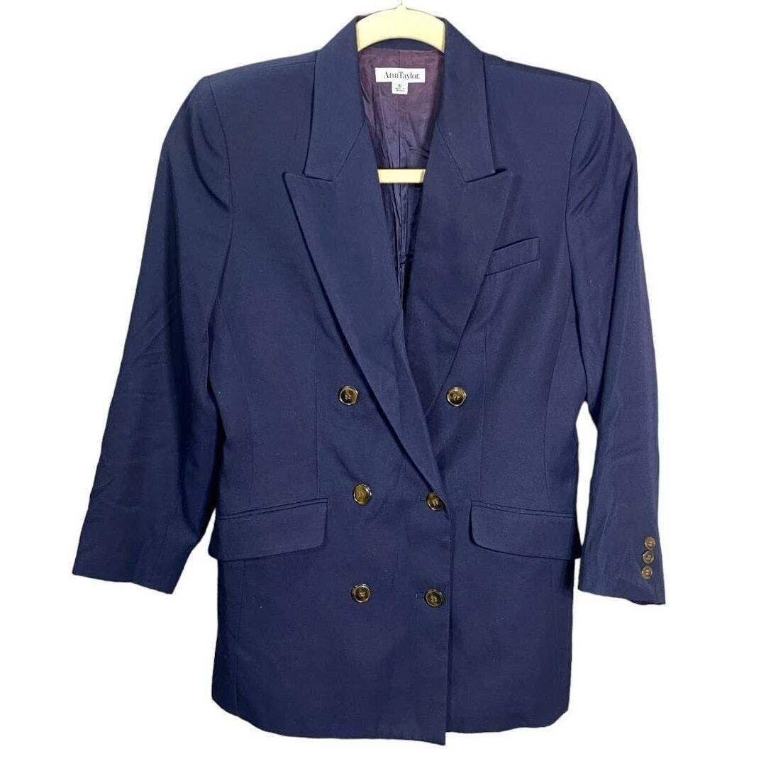 Ann Taylor Ann Taylor Womens Blazer Coat Double Breast Linen Long Sleev Size L / US 10 / IT 46 - 1 Thumbnail