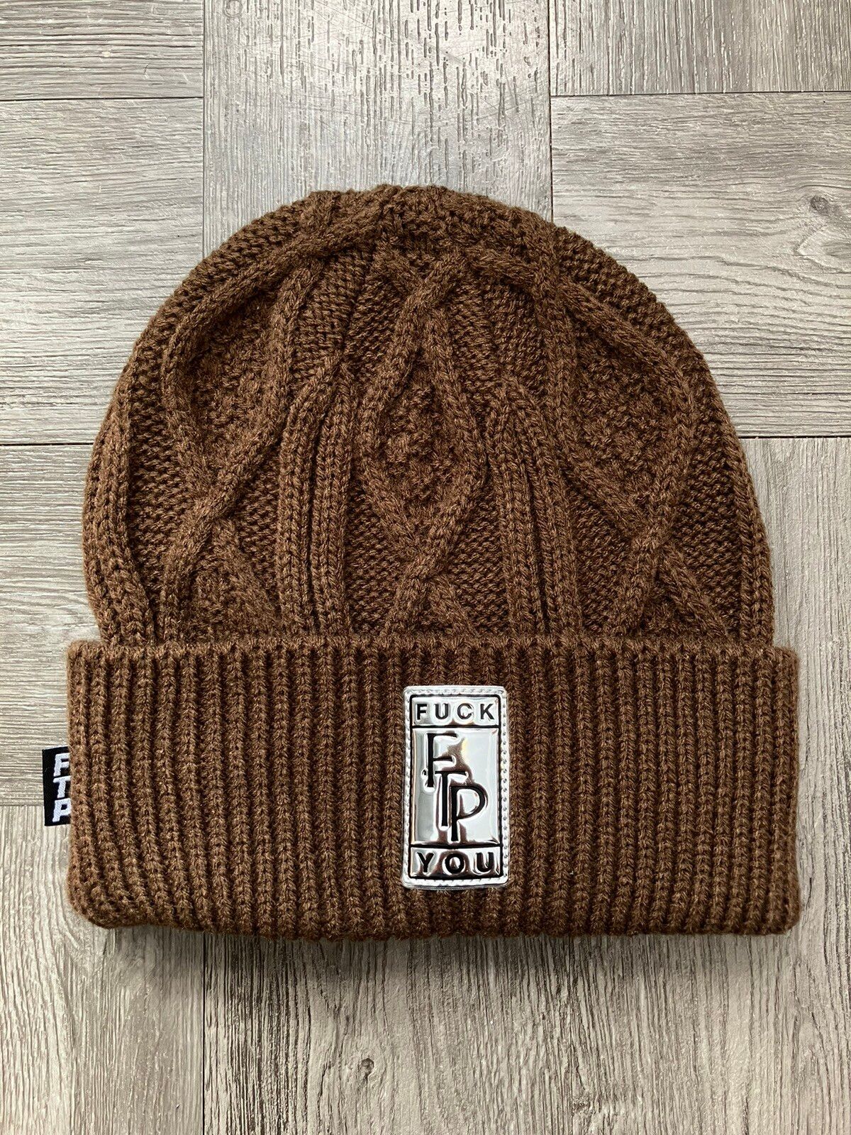 Fuck The Population FTP Big Body Cable Knit Beanie Brown | Grailed