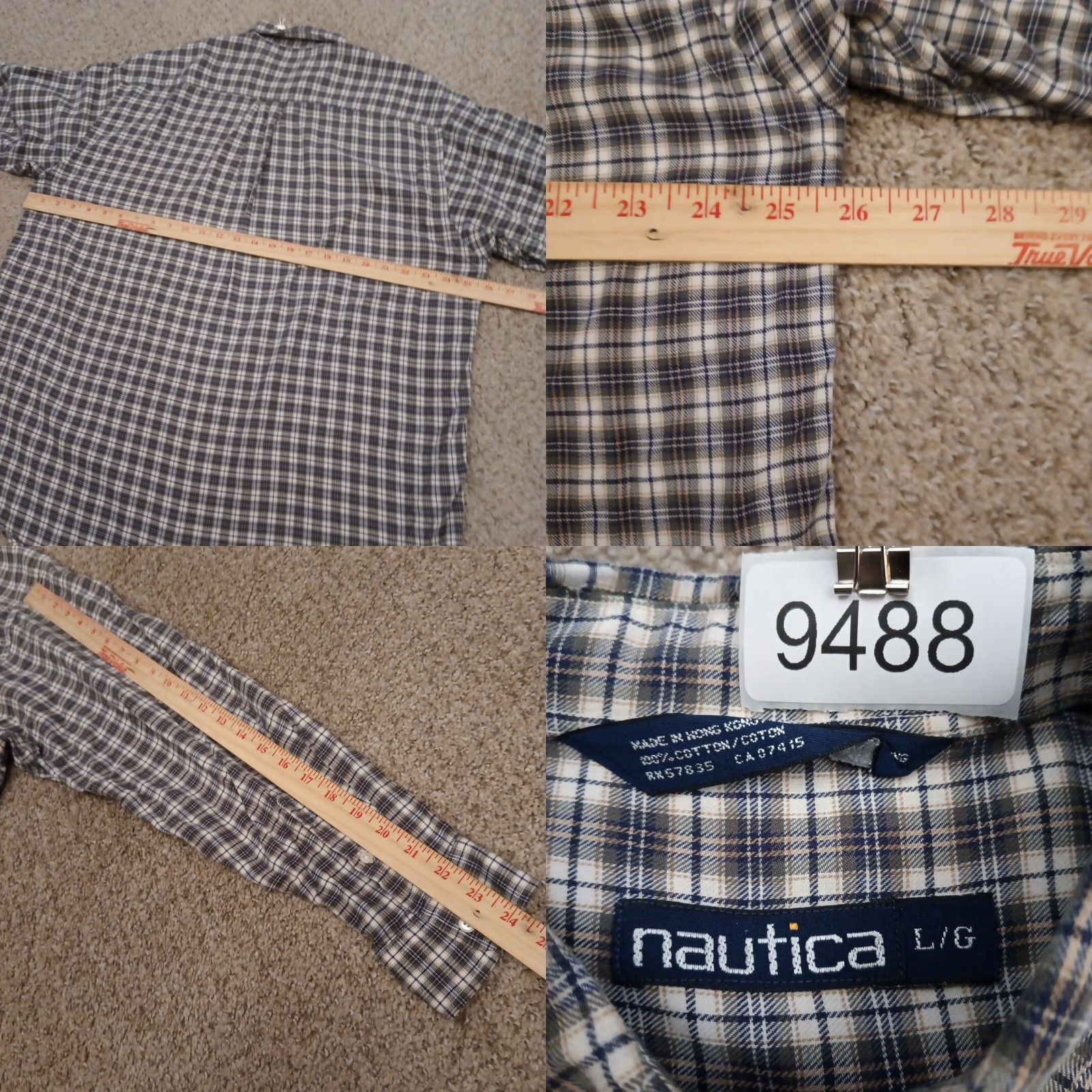 Nautica Nautica Shirt Mens Large Gray Beige Plaid Long Sleeve Button Down Cotton Size US L / EU 52-54 / 3 - 8 Thumbnail