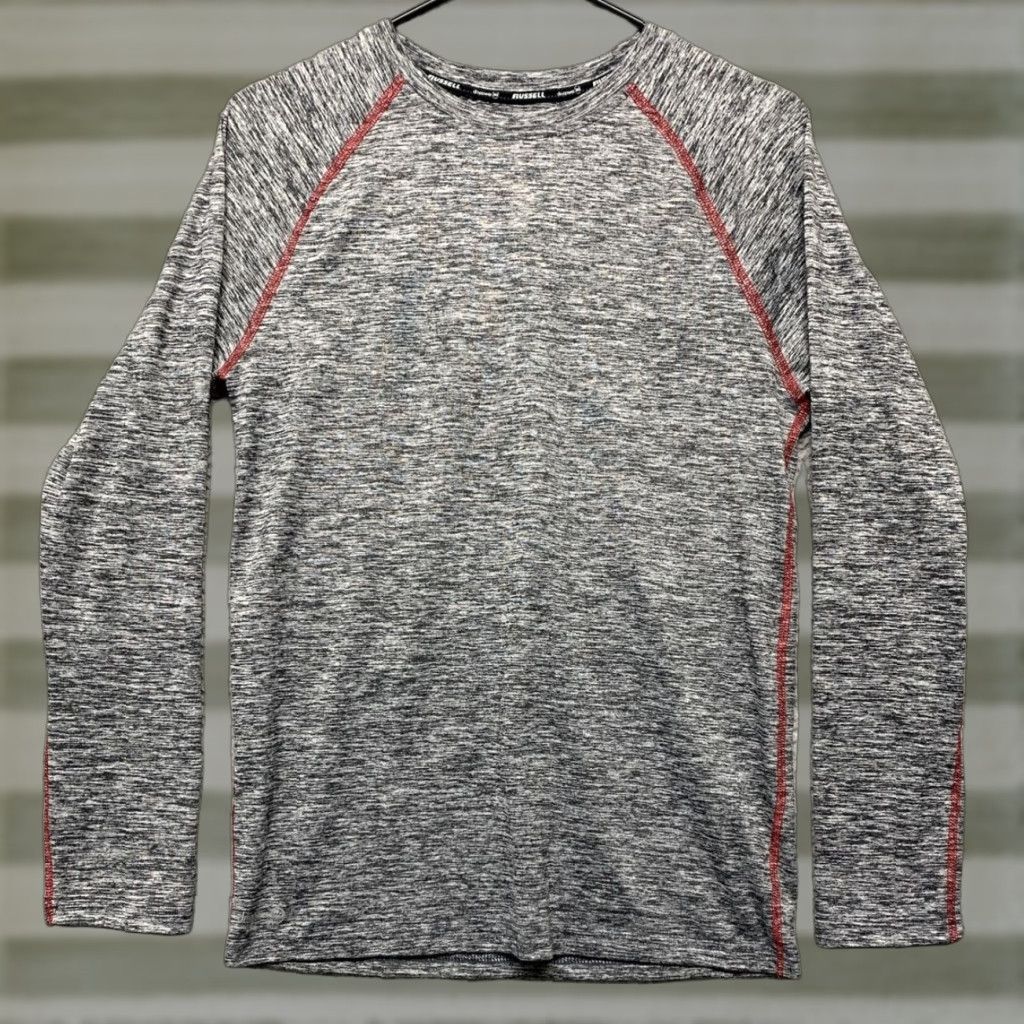 Vintage Russell T-Shirt Men's Medium Long Sleeve Crew Neck Heather Gray & Red Dri-Power 360 Athletic Shirt Size US M / EU 48-50 / 2 - 1 Thumbnail