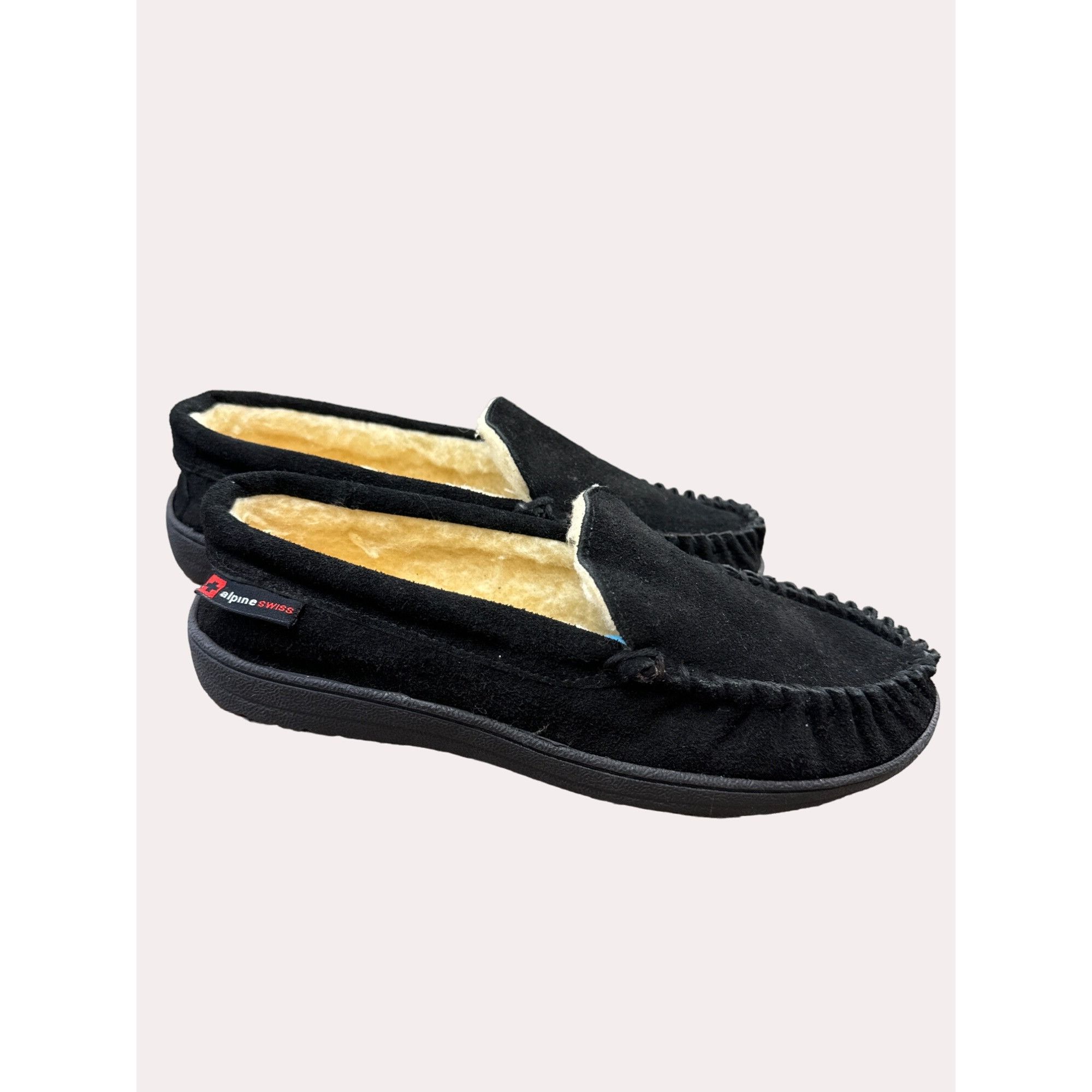 Alpinestars Alpine Swiss men’s Black suede moccasin slip fur lined shoes Size US 9 / EU 42 - 4 Thumbnail
