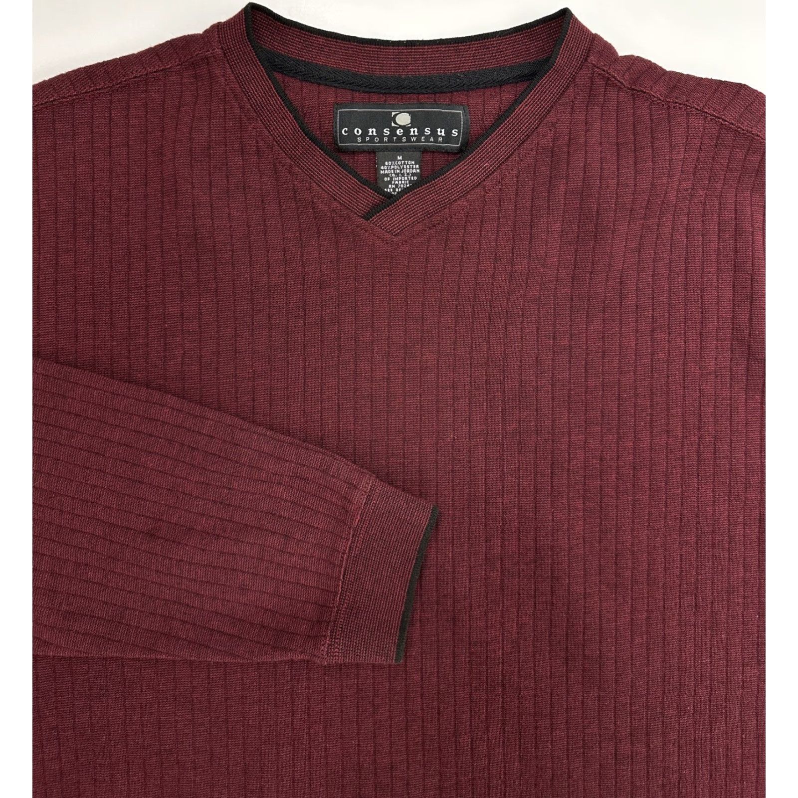 Vintage VINTAGE Consensus Y2K Ribbed V-Neck Shirt Men’s Medium Dark Red Heavyweight Cotton T-Shirt Size US M / EU 48-50 / 2 - 3 Thumbnail