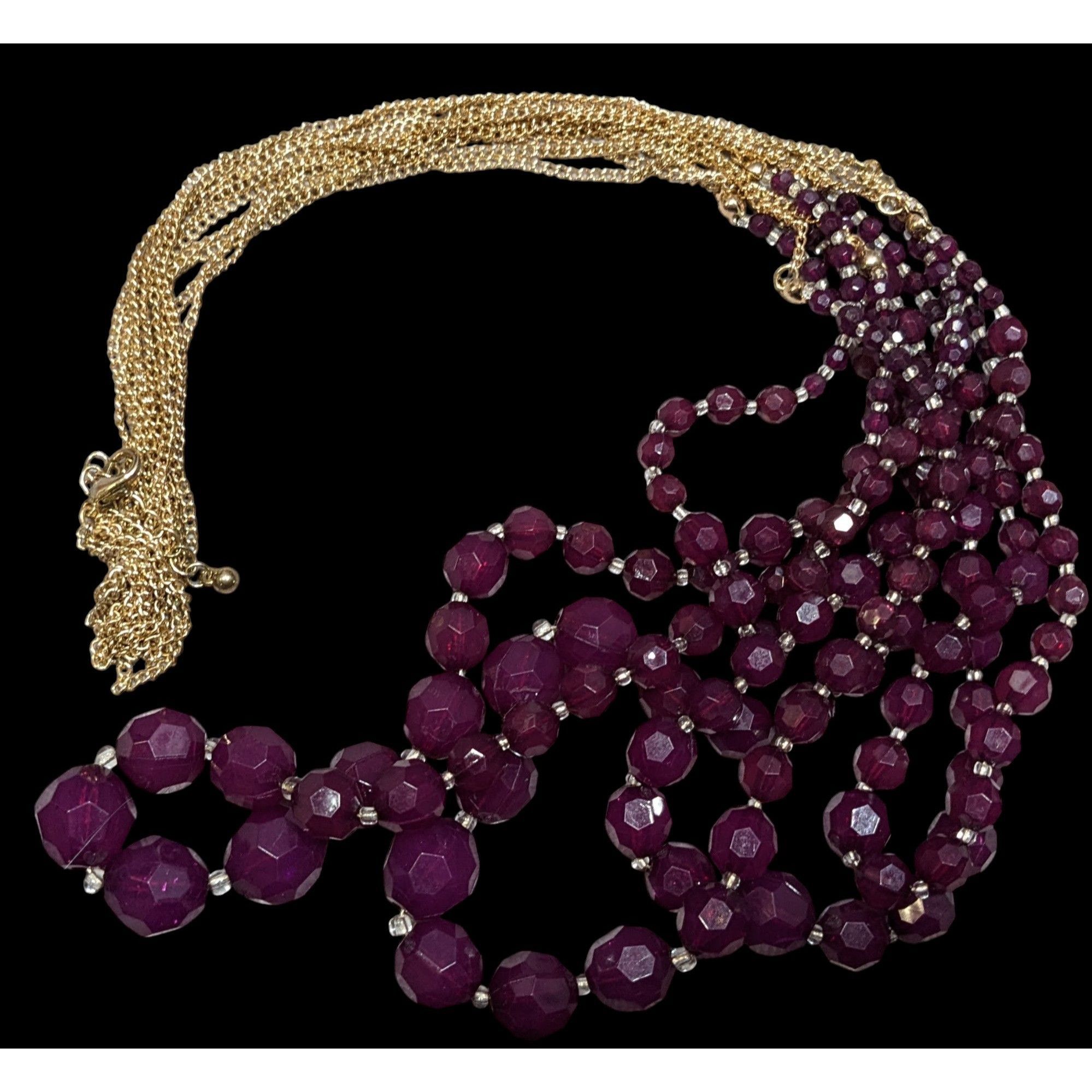 Other Elegant Layered Plum Purple Beaded Necklace On Gold Tone Cha Size ONE SIZE - 2 Thumbnail