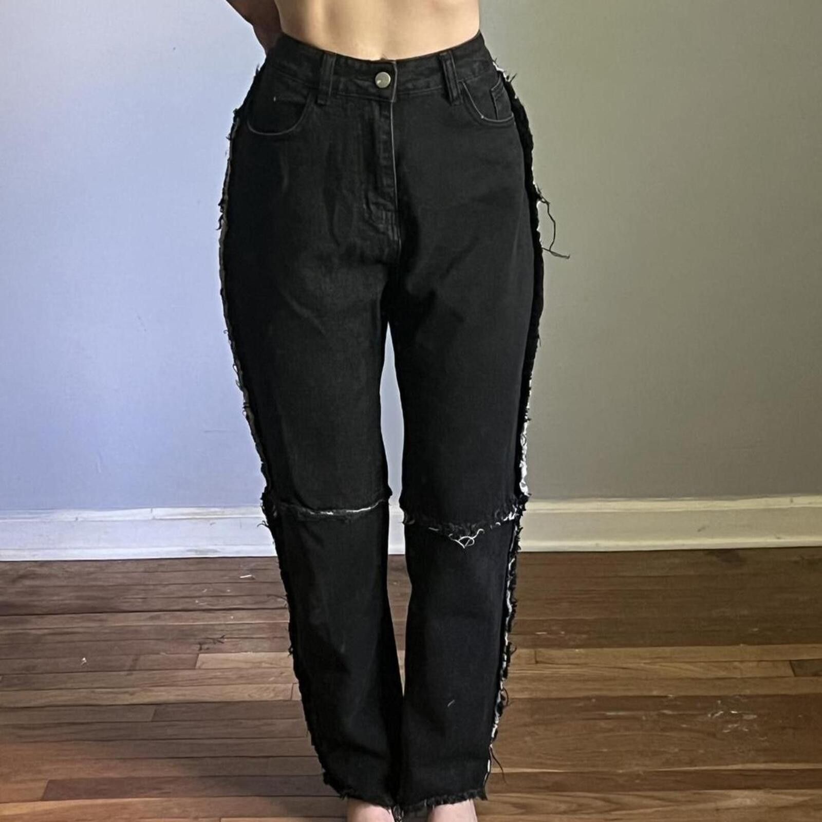 Shein SHEIN black grungy patchwork jeans Size 30" / US 8 / IT 44 - 6 Thumbnail