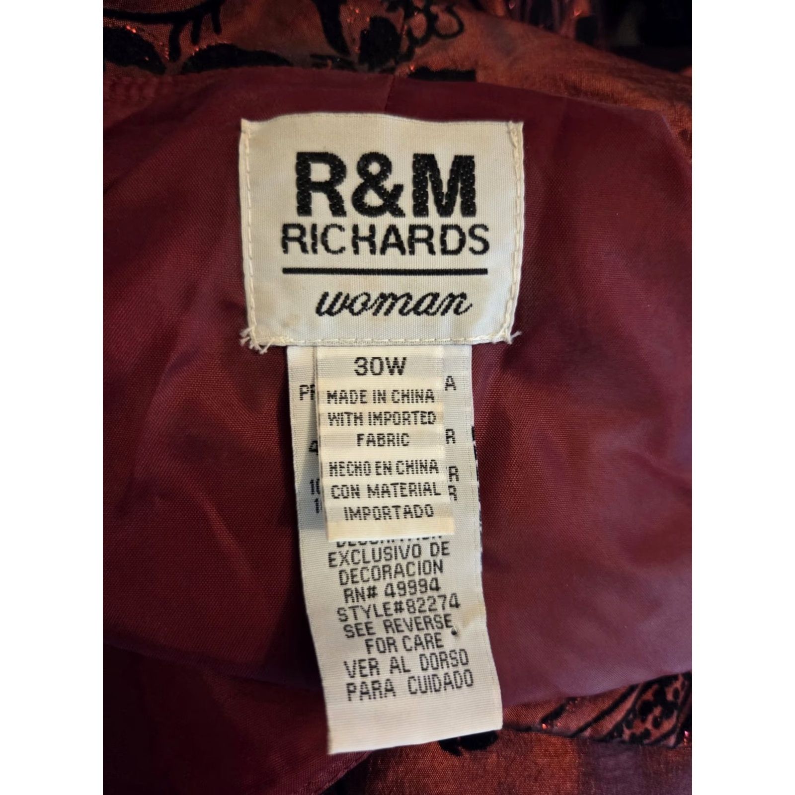 Vintage Vintage 90s R&L Richards Shiny Gothic Brocade Dress Jacket 30 Burgundy Polyester Womens Jacket 90s Gothic Floral Brocade Size 4XL / US 24-26 - 7 Thumbnail