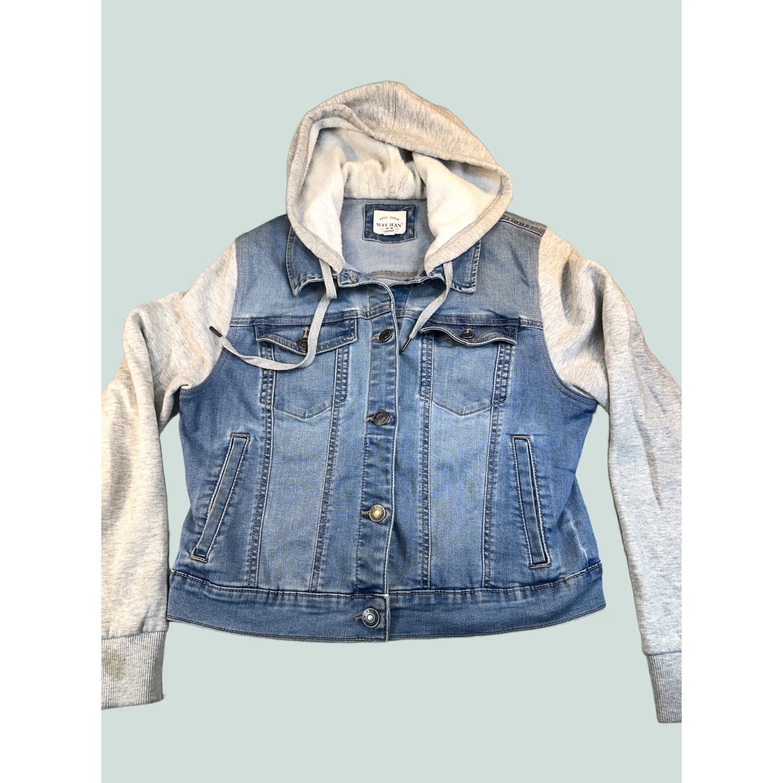 Denime Wax Jeans Hoodie Denim Jacket Women's Juniors Large Dark Denim Waxed Denim Jacket Hoodie Women's Large Dark Denim Wax Jeans Size L / US 10 / IT 46 - 1 Thumbnail