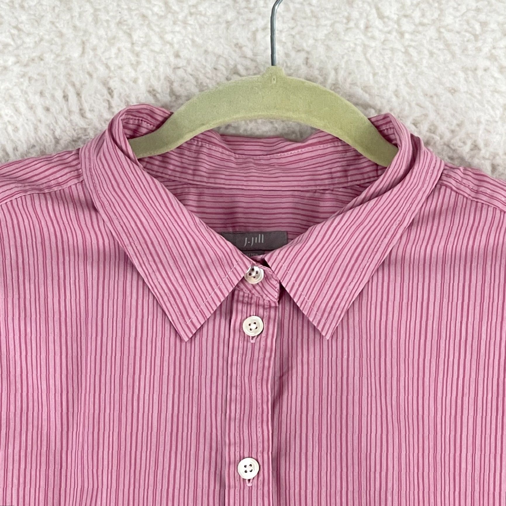 J. Jill J. Jill Shirt Womens Large Pink Stripe Button-Up Stretch Long Sleeve Casual Work Size L / US 10 / IT 46 - 3 Thumbnail