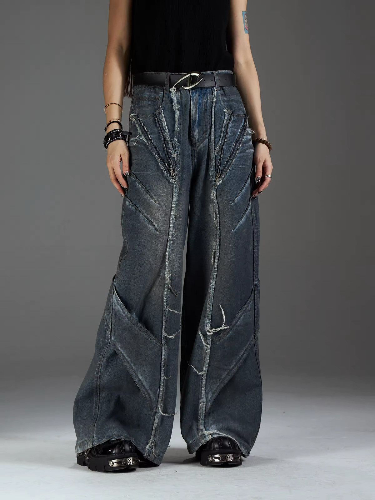 Distressed Washed Deconstructed Patchwork Jeans y2k Pants