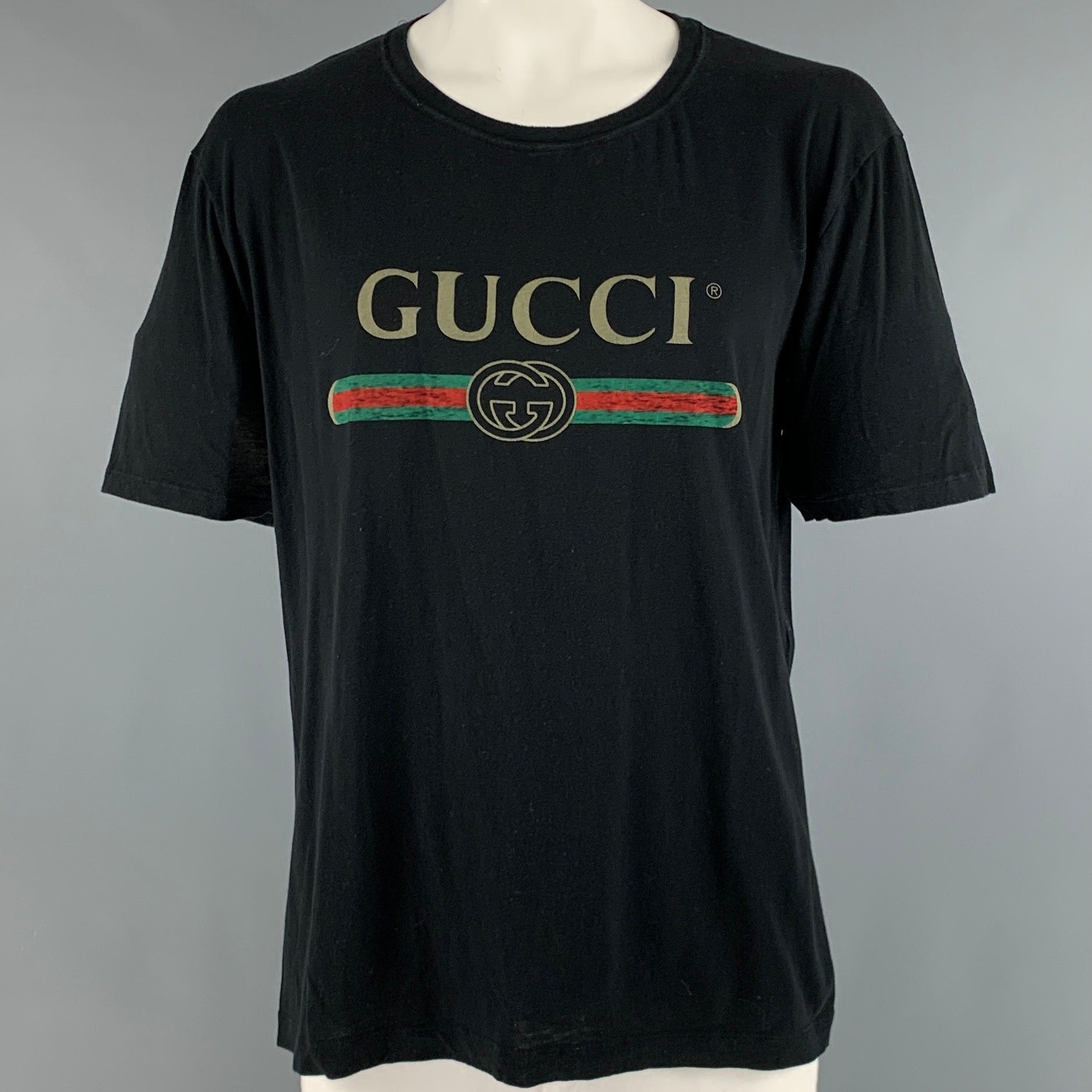 image of Gucci Black Logo Cotton Crewneck Tshirt, Men's (Size 2XL)