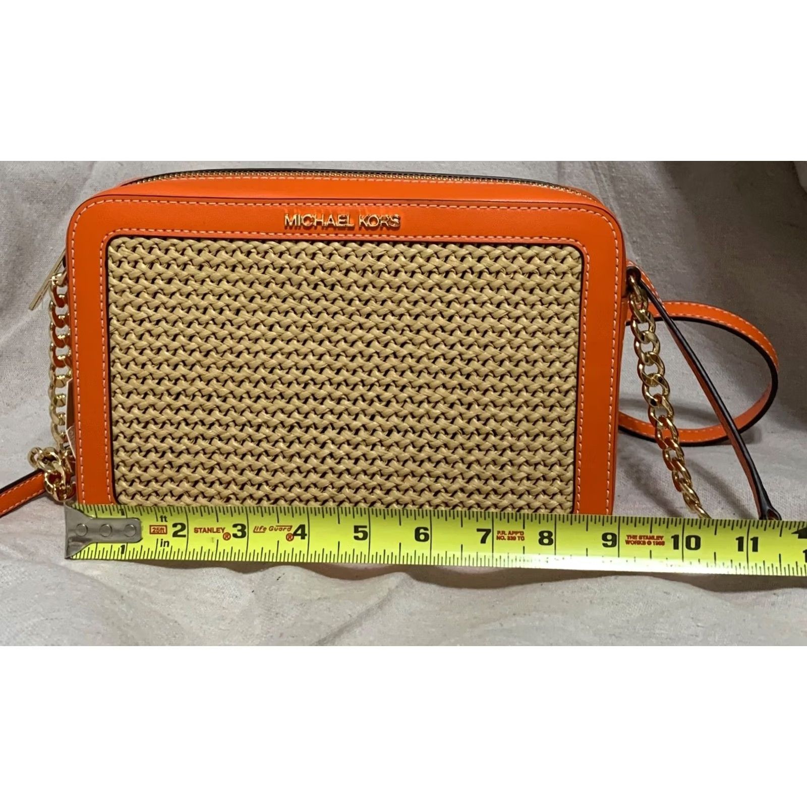 Michael Kors Michael Kors JET SET Crossbody Handbag Poppy Orange Woven Leather Purse Women Size ONE SIZE - 2 Thumbnail