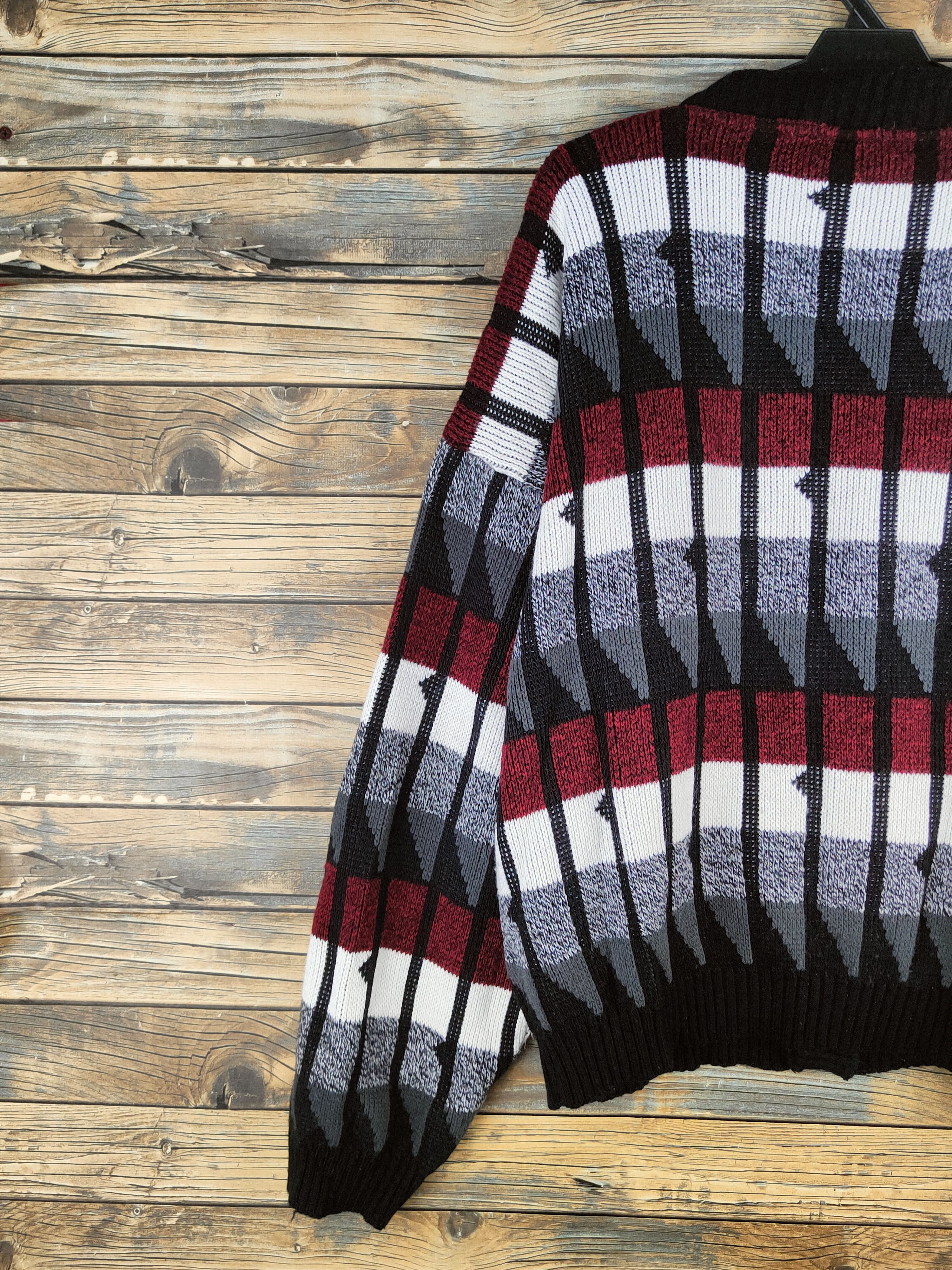 Japanese Brand DL Area Black White Red Knitwear Cardigan #46-854 Size US L / EU 52-54 / 3 - 8 Thumbnail