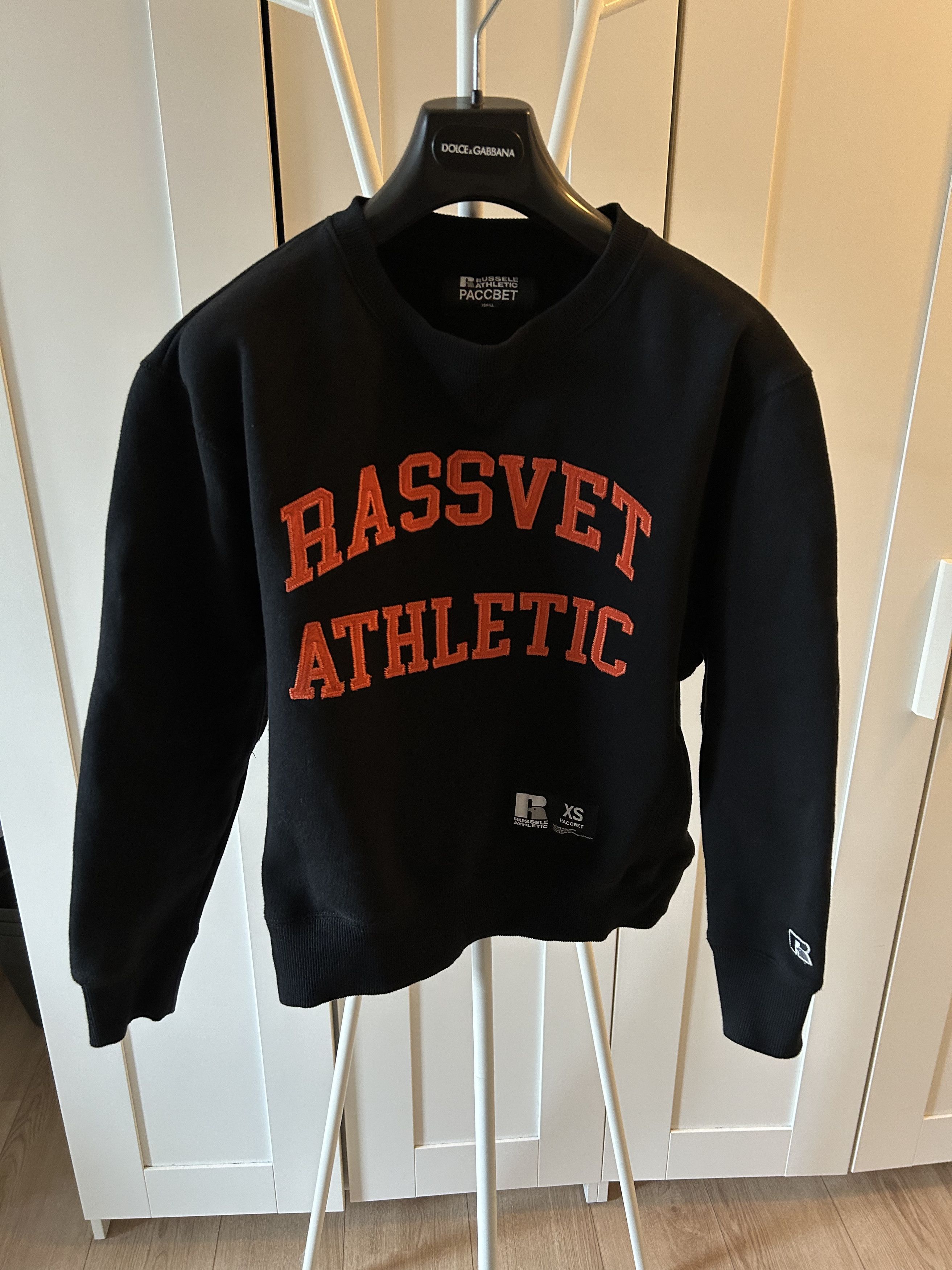 image of Gosha Rubchinskiy x Paccbet Russell Athletic Sweatshirt Black Rassvet, Men's (Size XS)