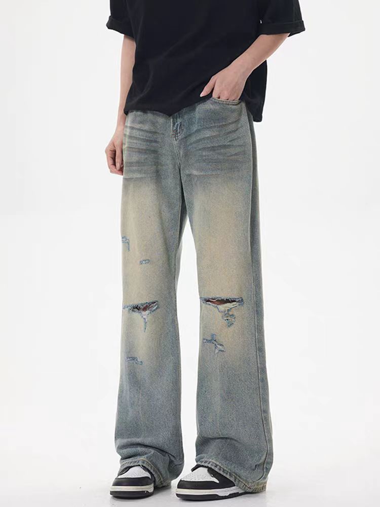 Japanese Brand × Jean Washed yellow clay ripped micro flare baggy jeans Size US 31 - 3 Thumbnail